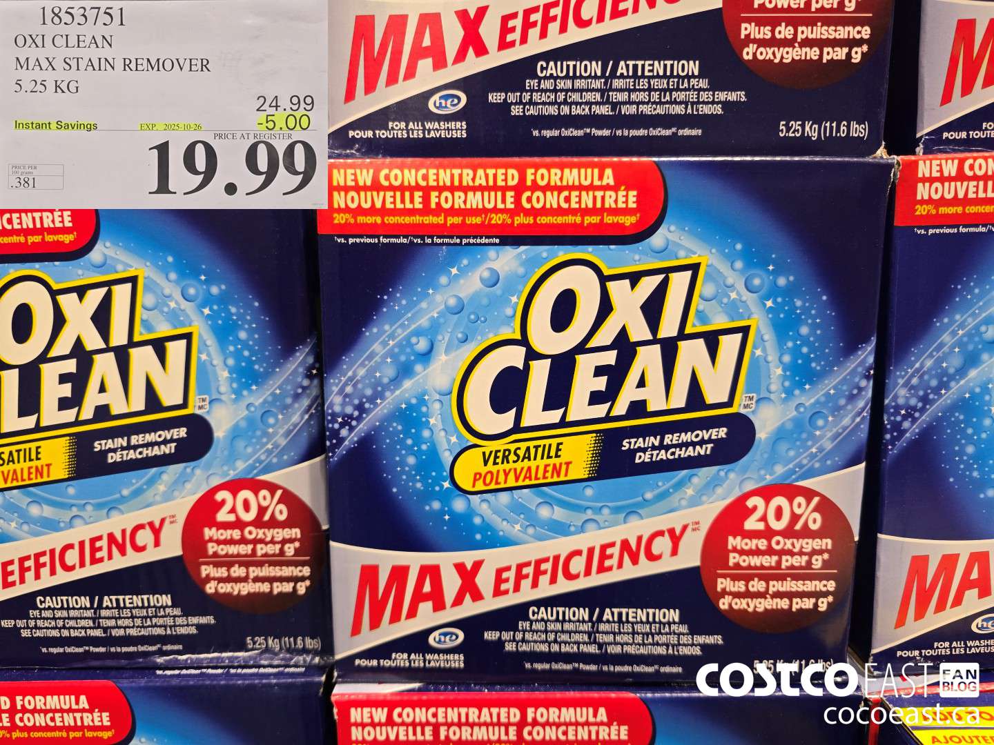 1853751 OXI CLEAN MAX STAIN REMOVER 5.25 KG ($5.00 INSTANT SAVINGS EXPIRES ON 2025-10-26) $19.99