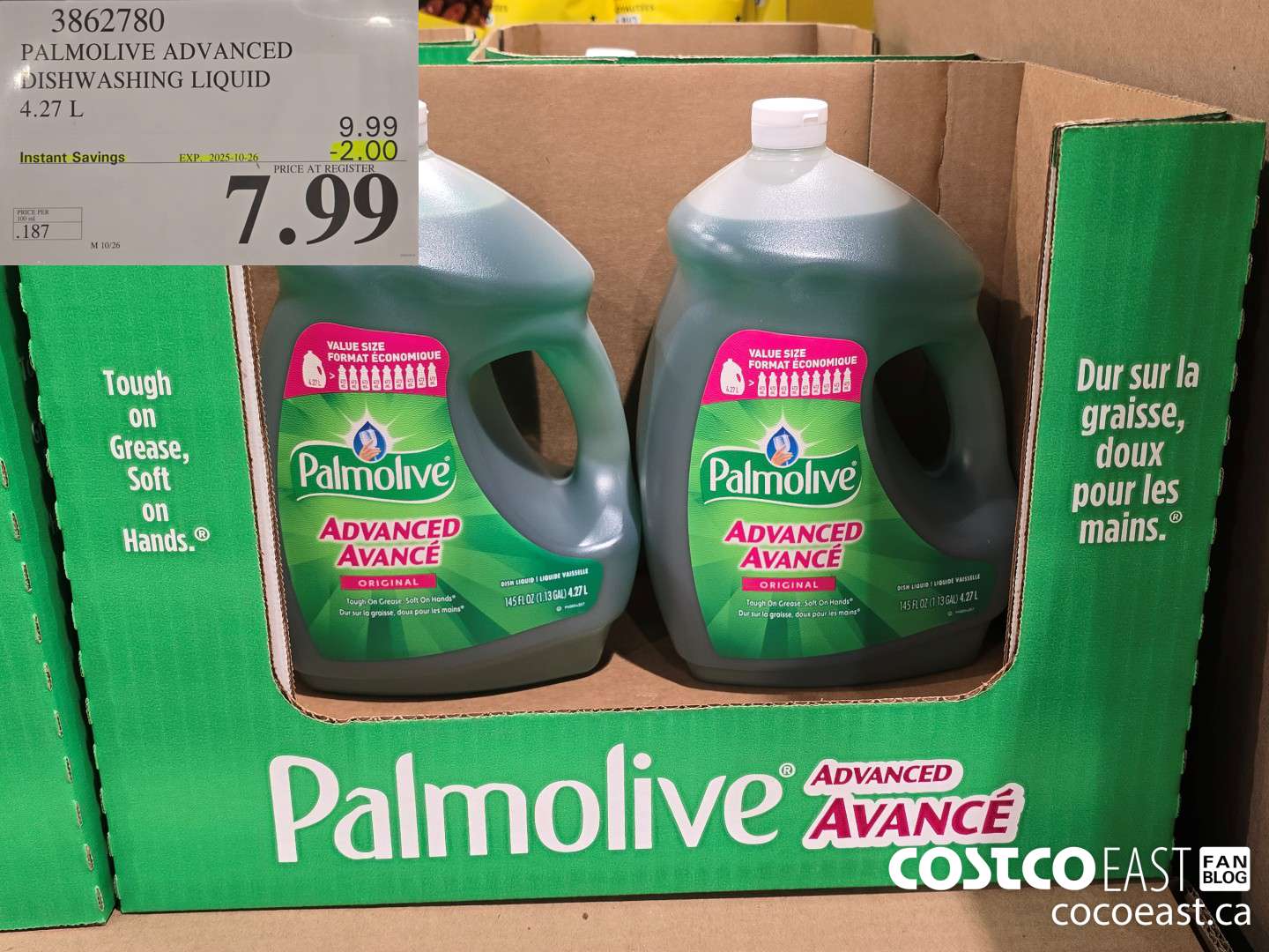 3862780 PALMOLIVE ADVANCED DISHWASHING LIQUID 4.27L ($2.00 INSTANT SAVINGS EXPIRES ON 2025-10-26) $7.99