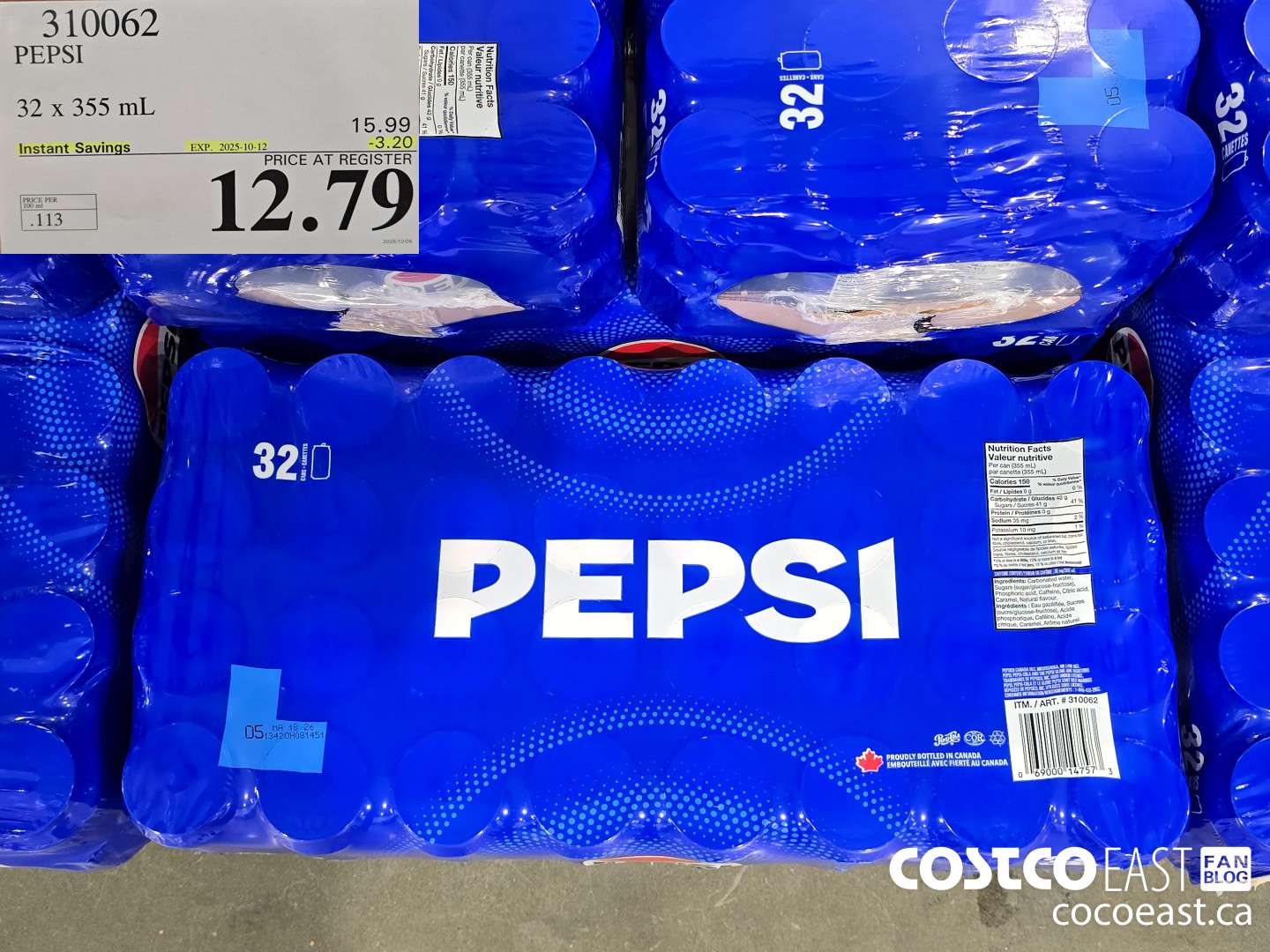 310062 PEPSI 32 X 355 ML ($3.20 INSTANT SAVINGS EXPIRES ON 2025-10-12) $12.79