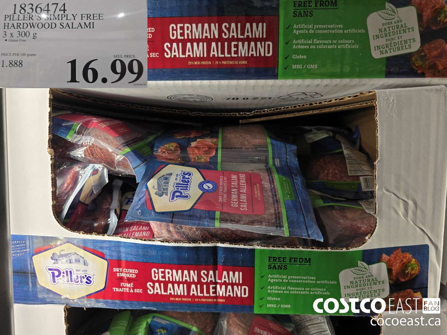 1836474 PILLER'S SIMPLY FREE HARDWOOD SALAMI 3 X 300 g $16.99