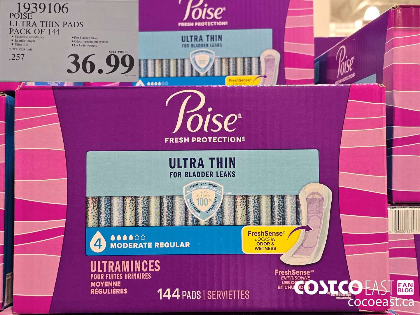1939106 POISE ULTRA THIN PADS PACK OF 144 $36.99