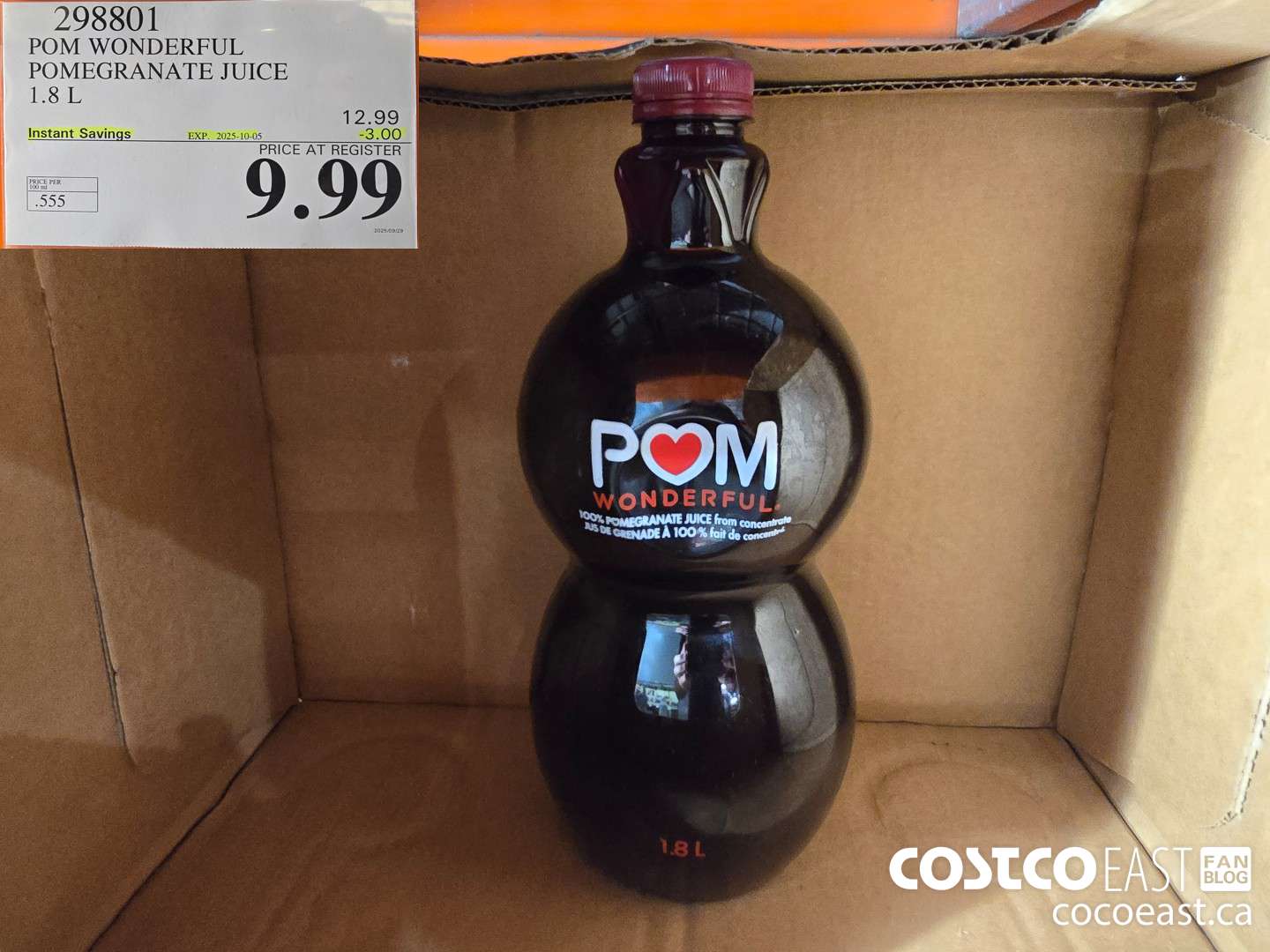 298801 POM WONDERFUL POMEGRANATE JUICE 1.8 L ($3.00 INSTANT SAVINGS EXPIRES ON 2025-10-05) $9.99