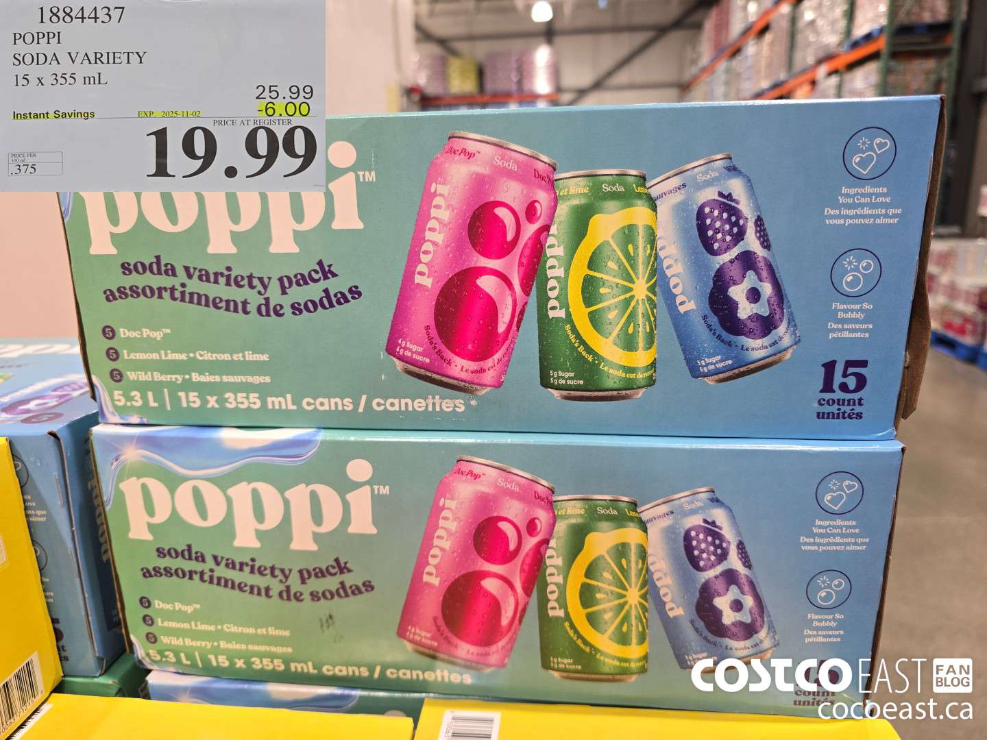 1884437 POPPI SODA VARIETY 15 X 355 ML ($6.00 INSTANT SAVINGS EXPIRES ON 2025-11-02) $19.99