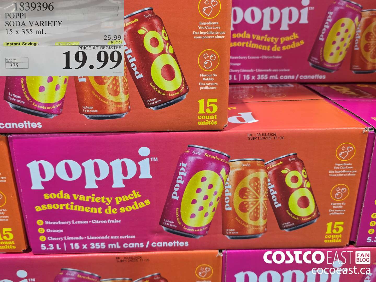 1839396 POPPI SODA VARIETY 15 x 355 mL ($6.00 INSTANT SAVINGS EXPIRES ON 2025-10-12) $19.99