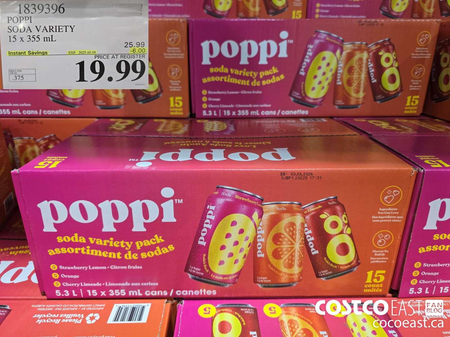 1839396 POPPI SODA VARIETY 15 x 355 mL ($6.00 INSTANT SAVINGS EXPIRES ON 2025-10-19) $19.99