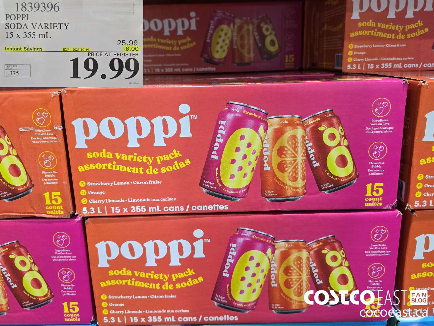 1839396 POPPI SODA VARIETY 15 x 355 mL ($6.00 INSTANT SAVINGS EXPIRES ON 2025-10-19) $19.99