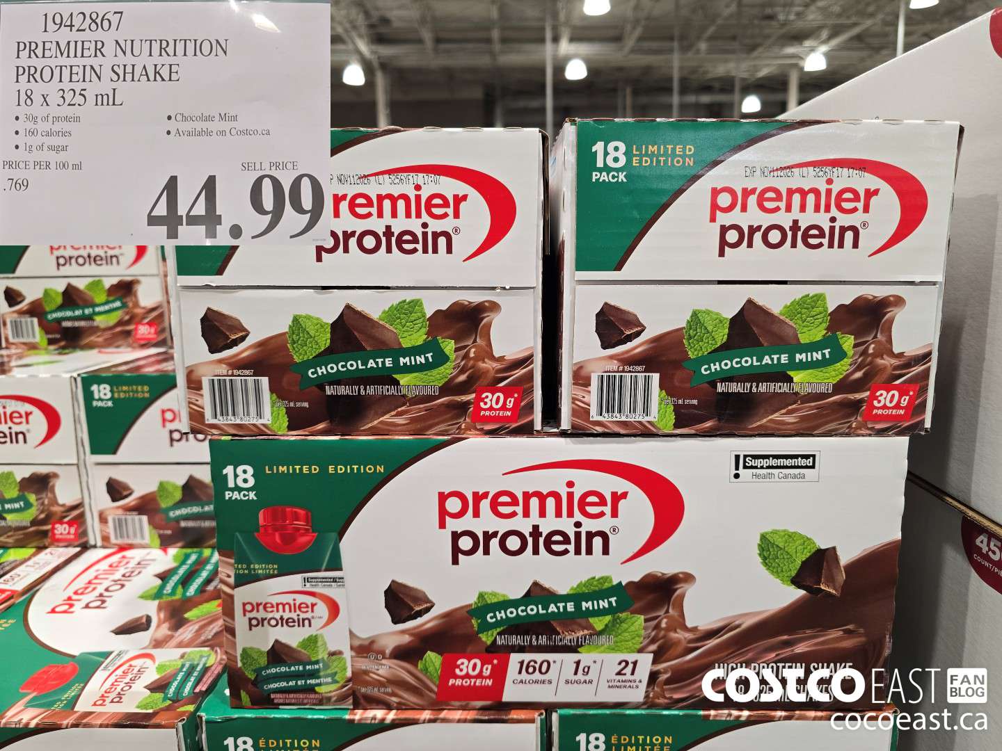 1942867 PREMIER NUTRITION PROTEIN SHAKE 18 x 325 mL $44.99