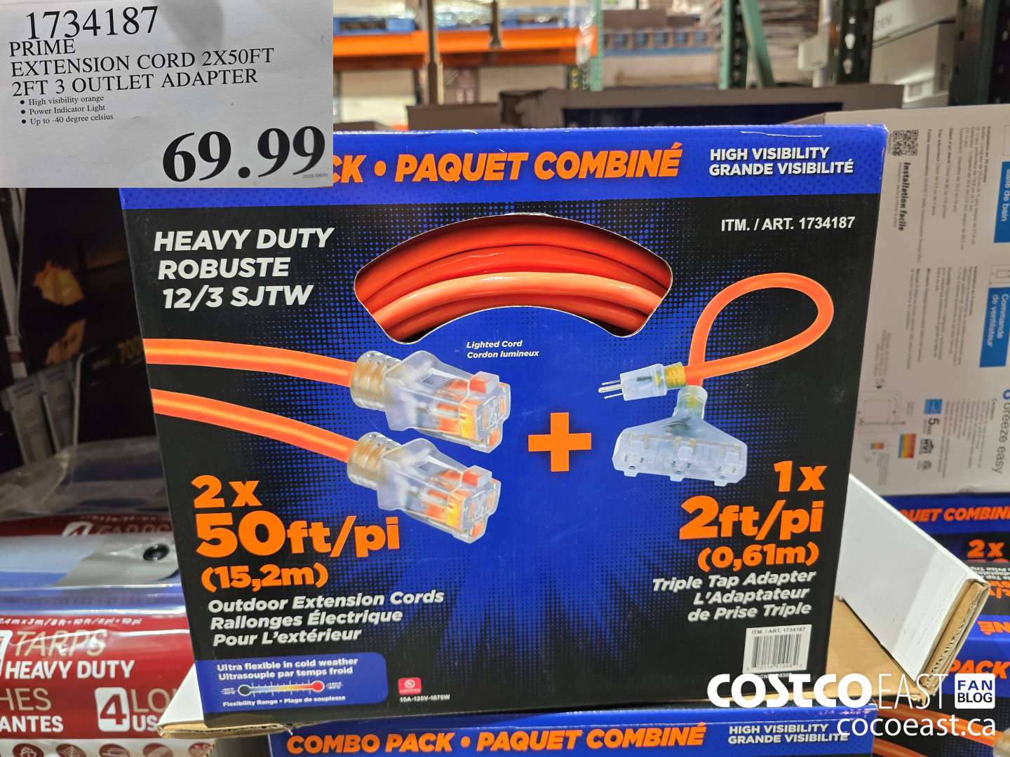 1734187 PRIME EXTENSION CORD 2X50FT 2FT 3 OUTLET ADAPTER $69.99