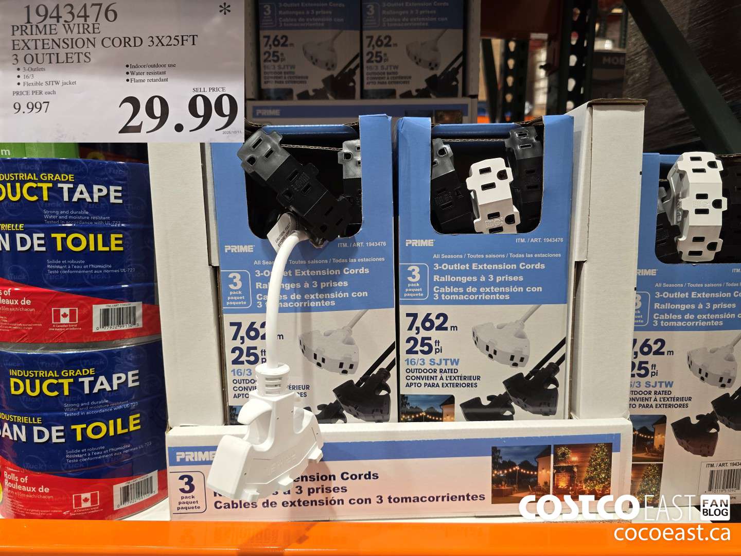 1943476 PRIME WIRE EXTENSION CORD 3X25FT 3 OUTLETS $29.99