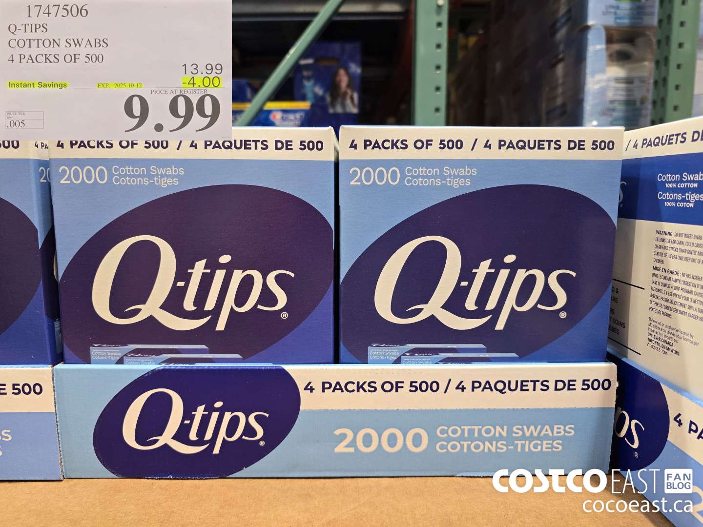 1747506 Q-TIPS COTTON SWABS 4 PACKS OF 500 ($4.00 INSTANT SAVINGS EXPIRES ON 2025-10-12) $9.99