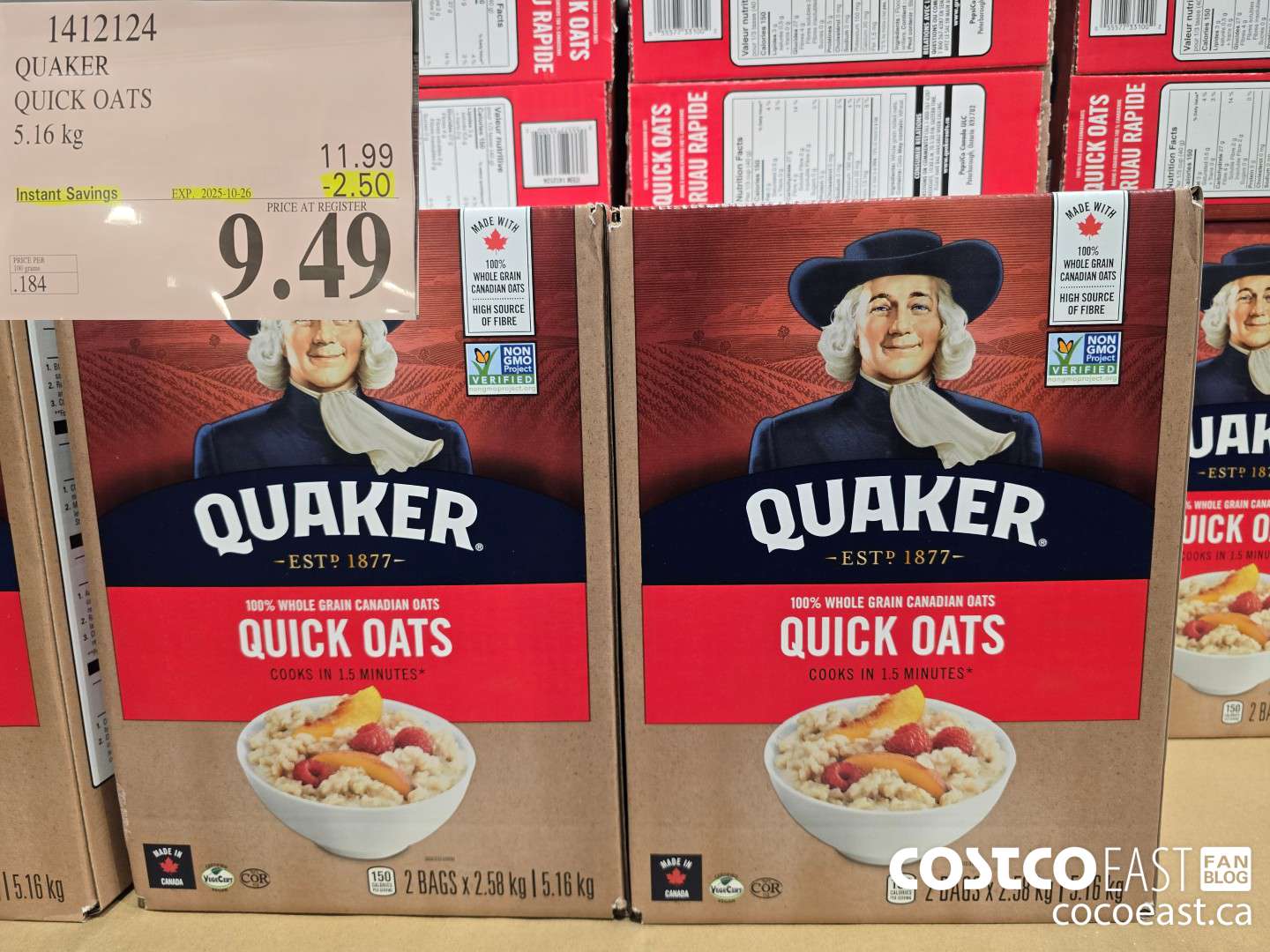1412124 QUAKER QUICK OATS 5.16 kg ($2.50 INSTANT SAVINGS EXPIRES ON 2025-10-26) $9.49