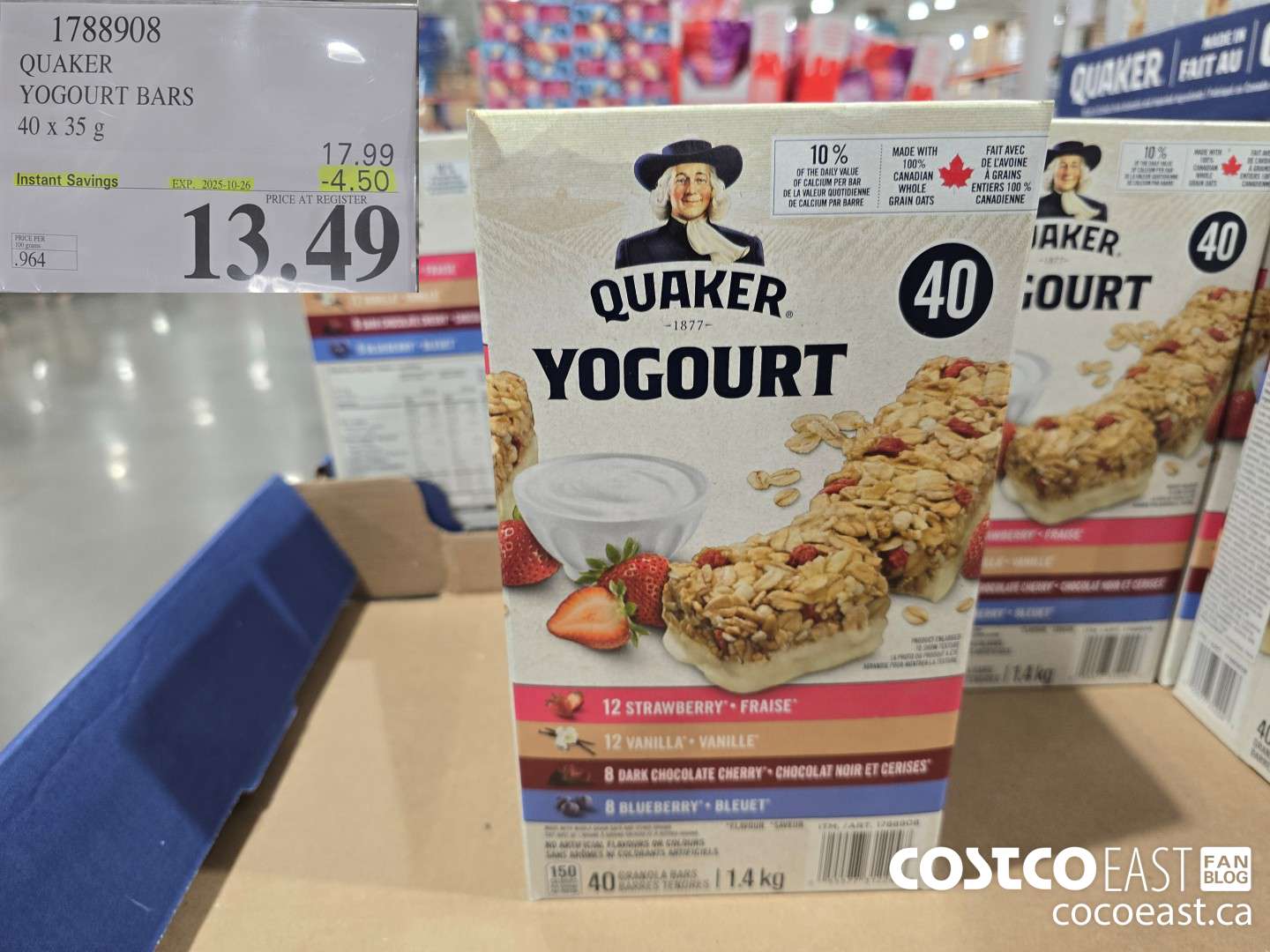 1788908 QUAKER YOGURT BARS 40 x 35g ($4.50 INSTANT SAVINGS EXPIRES ON 2025-10-26) $13.49