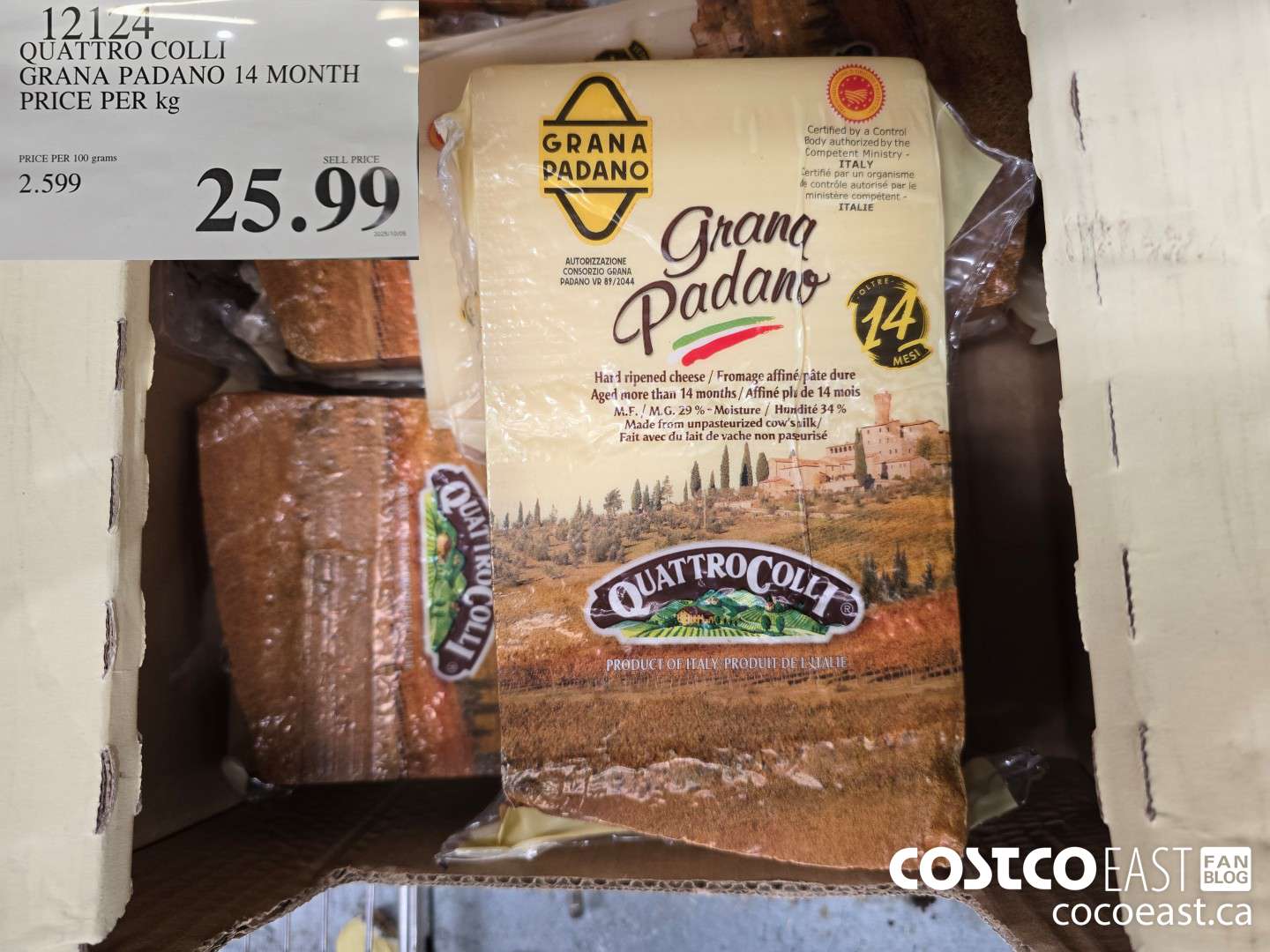 12124 QUATTRO COLLI GRANA PADANO 14 MONTH PRICE PER KG $25.99