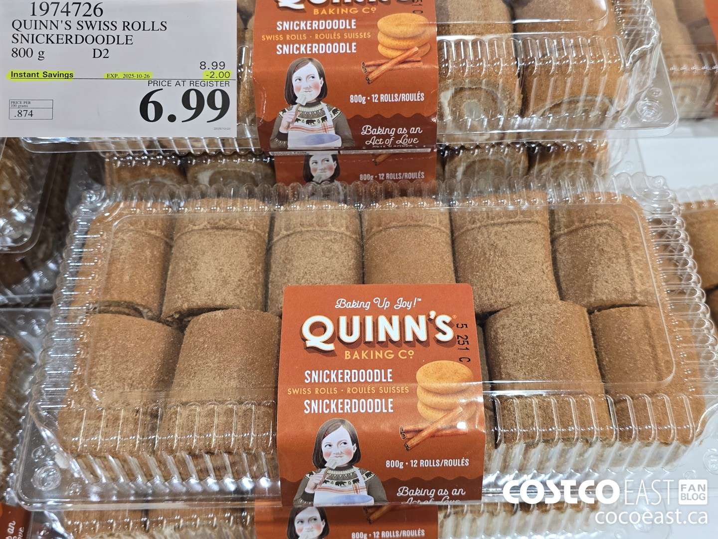 1974726 QUINN'S SWISS ROLLS SNICKERDOODLE 800 g D2 ($2.00 INSTANT SAVINGS EXPIRES ON 2025-10-26) $6.99