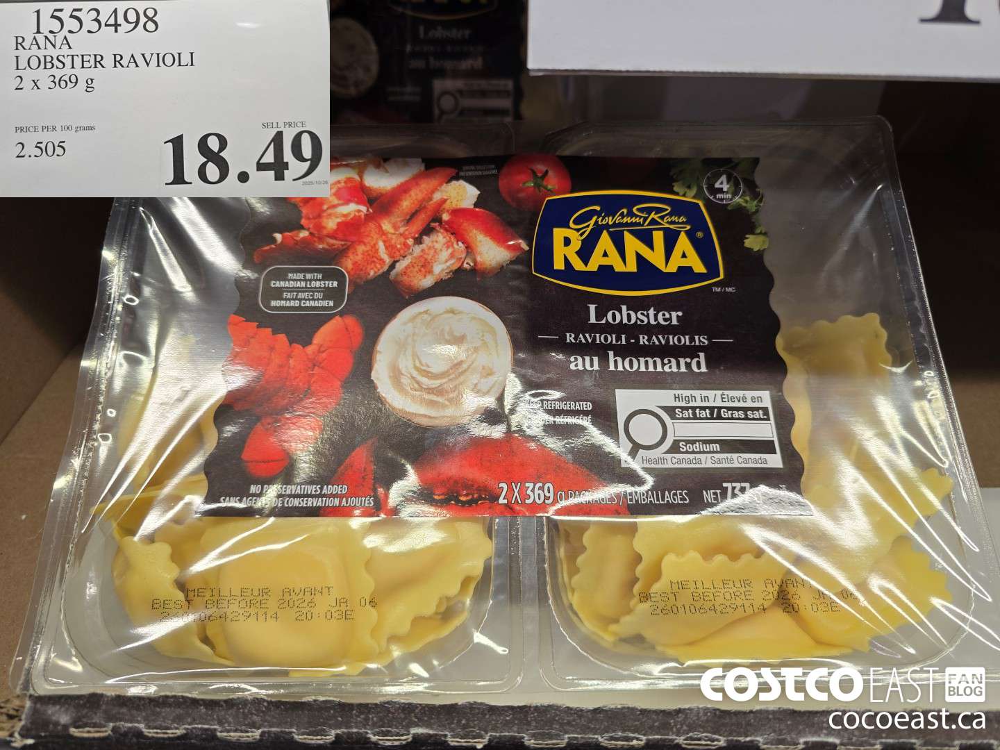 1553498 RANA LOBSTER RAVIOLI 2 x 369 g $18.49