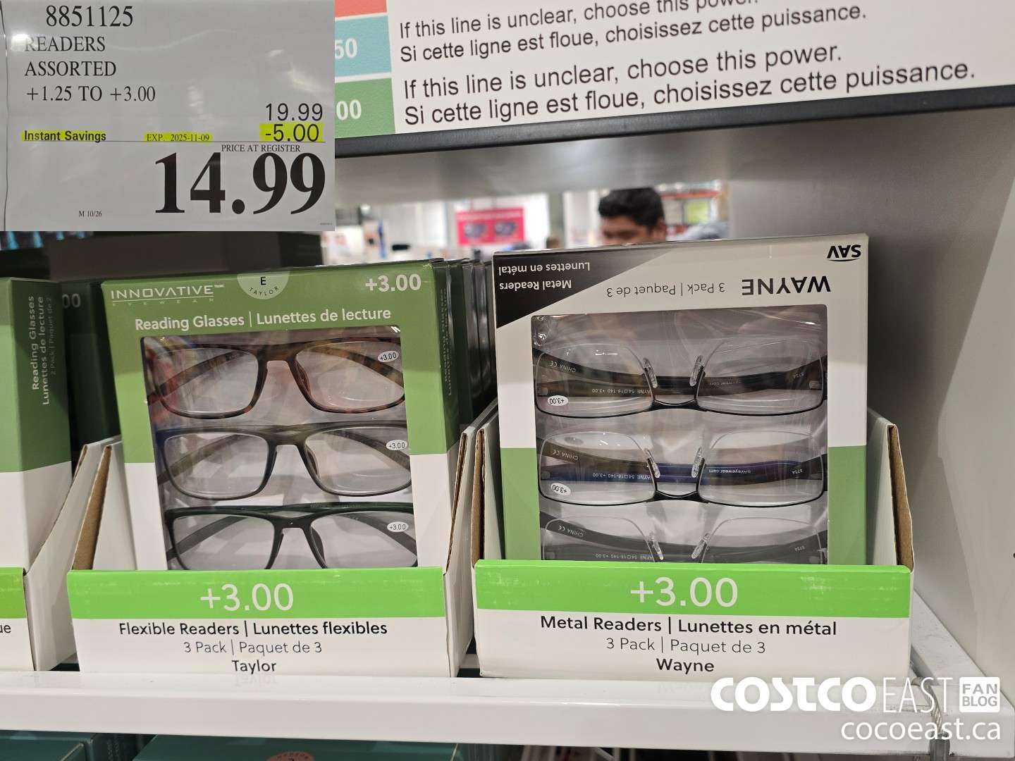 8851125 READERS ASSORTED STYLES +1.25 TO +3.00 ($5.00 INSTANT SAVINGS EXPIRES ON 2025-11-09) $14.99