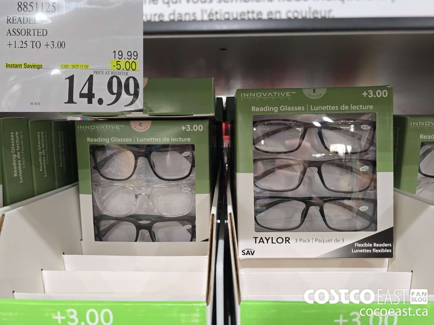 8851125 READERS ASSORTED STYLES +1.25 TO +3.00 ($5.00 INSTANT SAVINGS EXPIRES ON 2025-11-09) $14.99