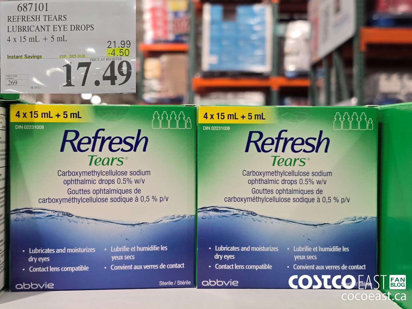 687101 REFRESH TEARS EYE DROPS 4X15ml + 5ml ($4.50 INSTANT SAVINGS EXPIRES ON 2025-10-26) $17.49