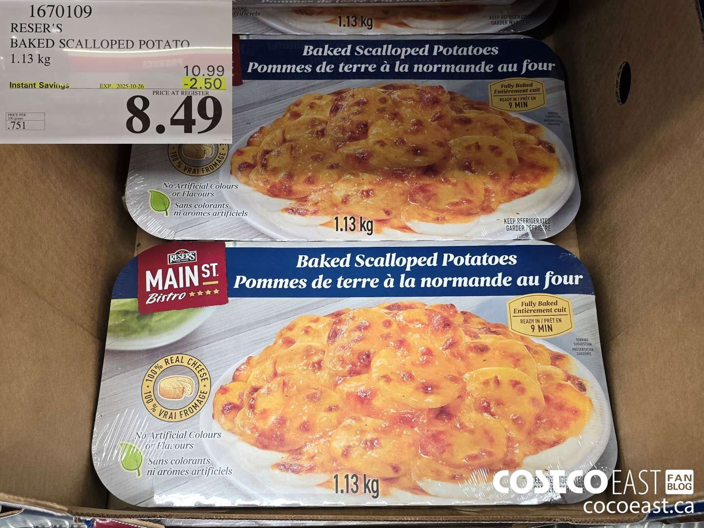1670109 RESER'S BAKED SCALLOPED POTATOES 1.13 kg ($2.50 INSTANT SAVINGS EXPIRES ON 2025-10-26) $8.49