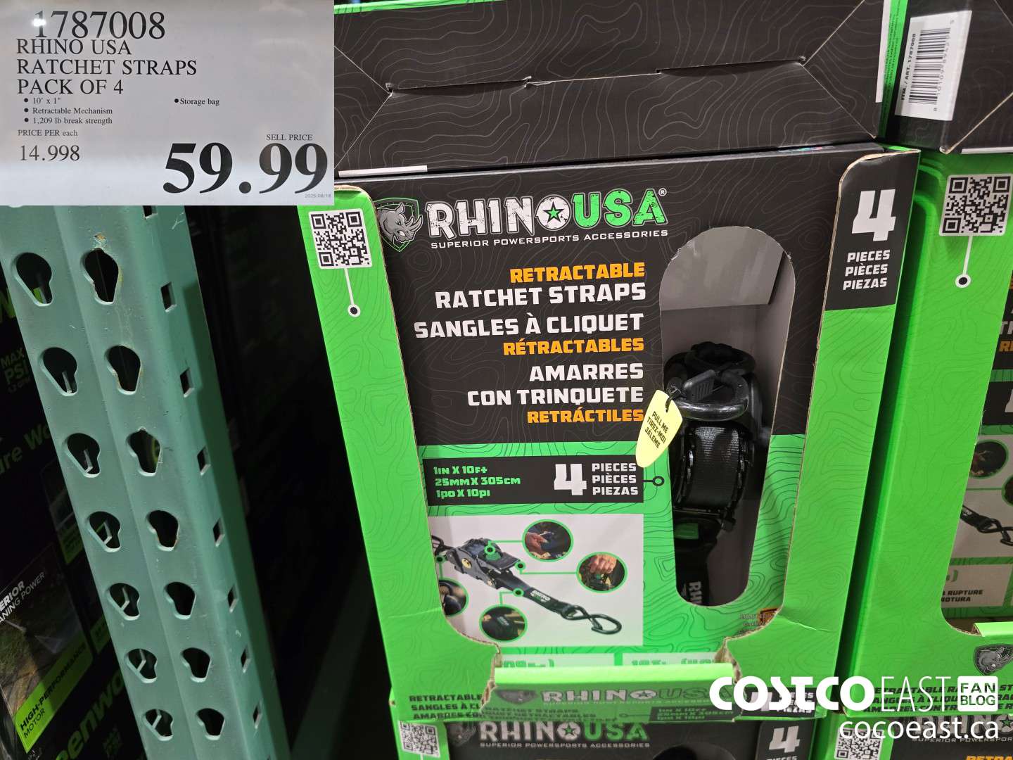 1787008 RHINO USA RATCHET STRAPS PACK OF 4 $59.99