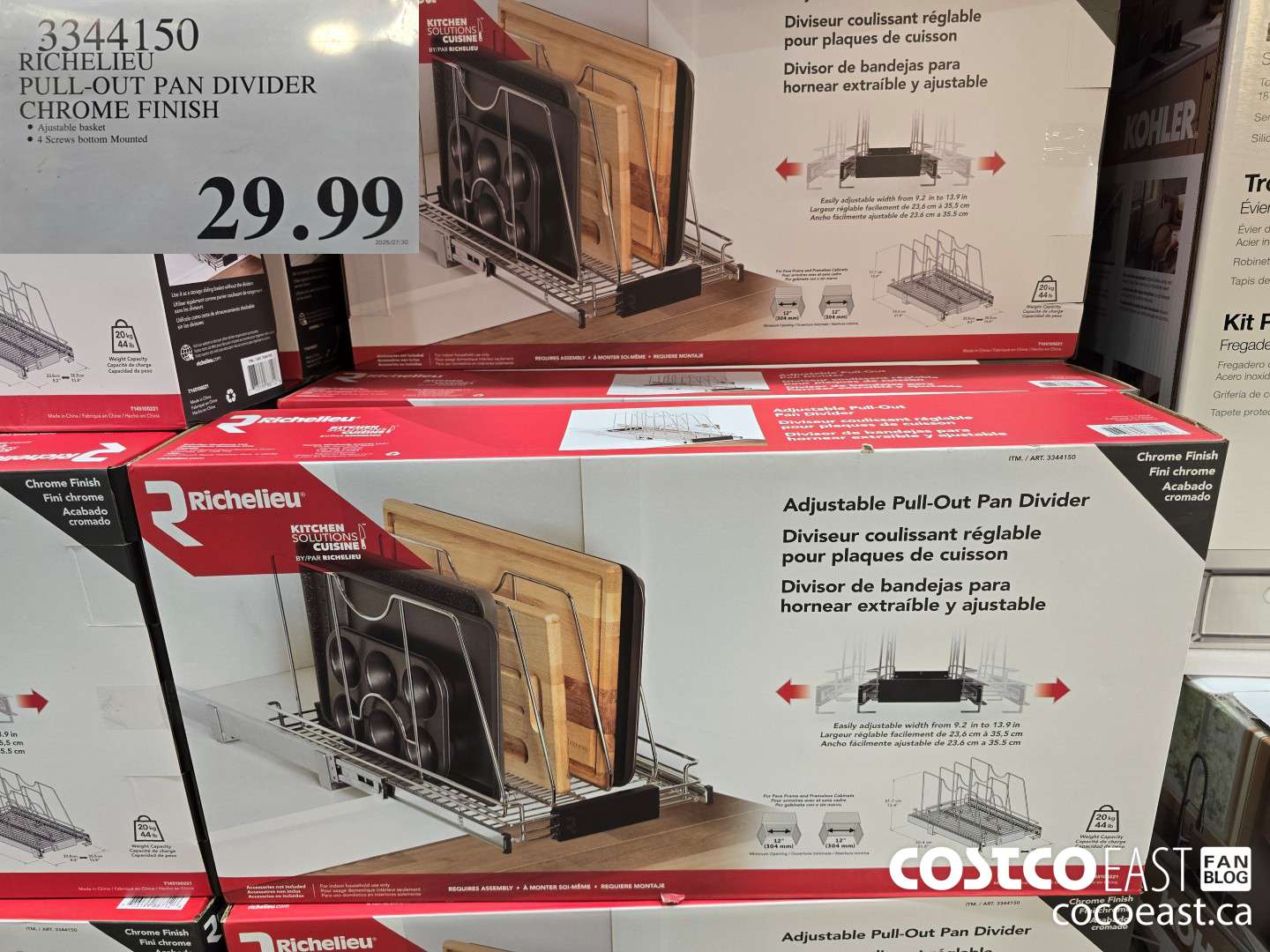 3344150 RICHELIEU PULL-OUT PAN DIVIDER CHROME FINISH $29.99