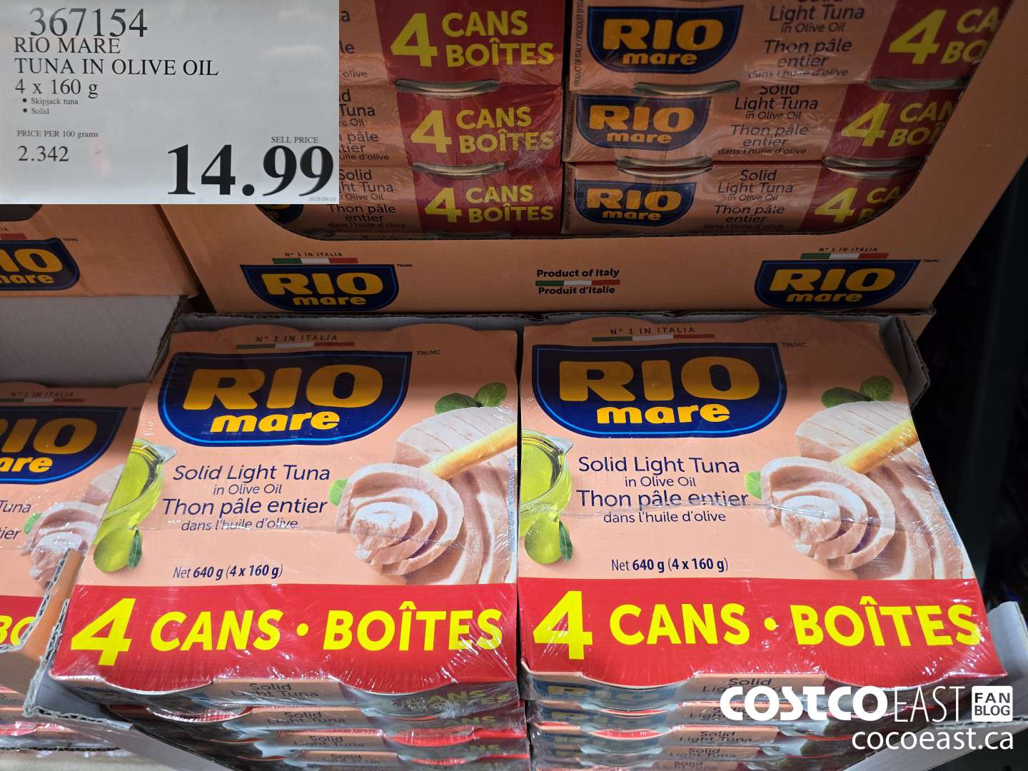 367154 RIO MARE TUNA IN OLIVE OIL 4 x 160 g $14.99