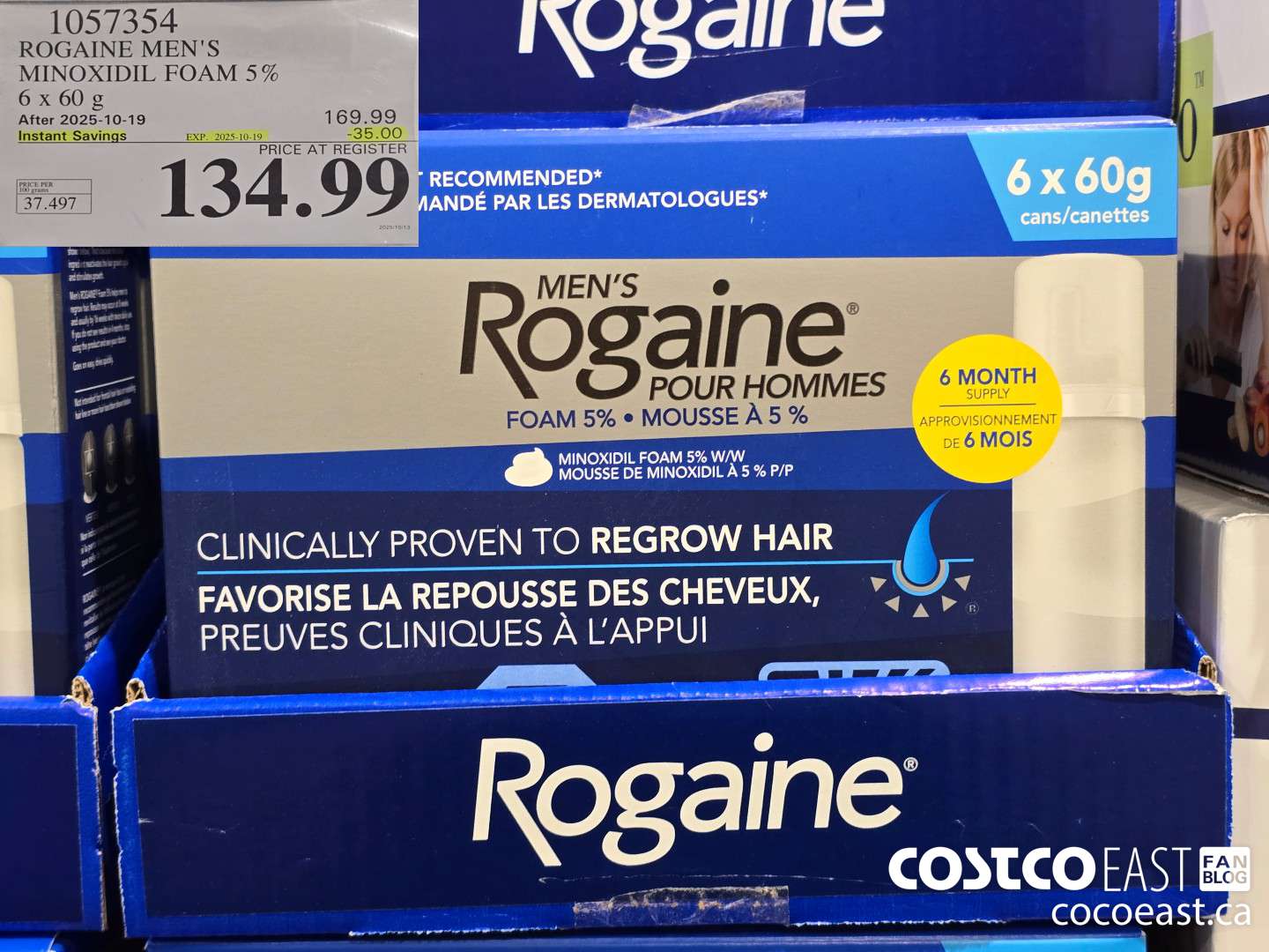 1057354 ROGAINE MEN'S MINOXIDIL FOAM 5% 6 x 60G ($35.00 INSTANT SAVINGS EXPIRES ON 2025-10-19) $134.99
