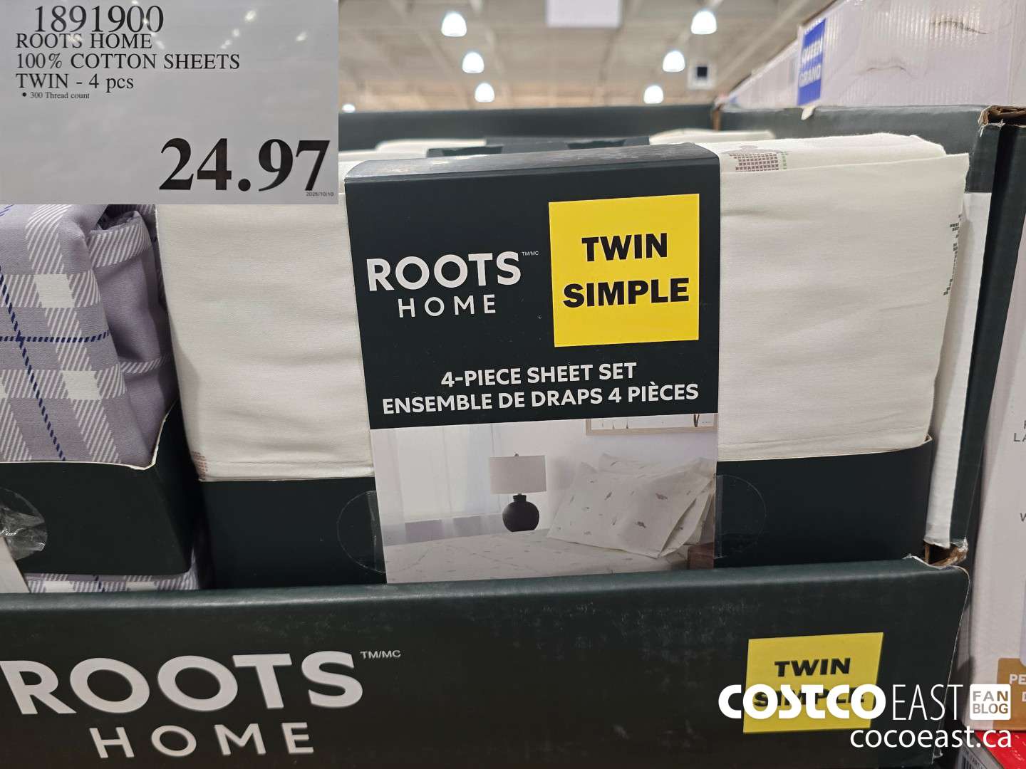 1891900 ROOTS 100% COTTON SHEETS TWIN - 4PC $24.97