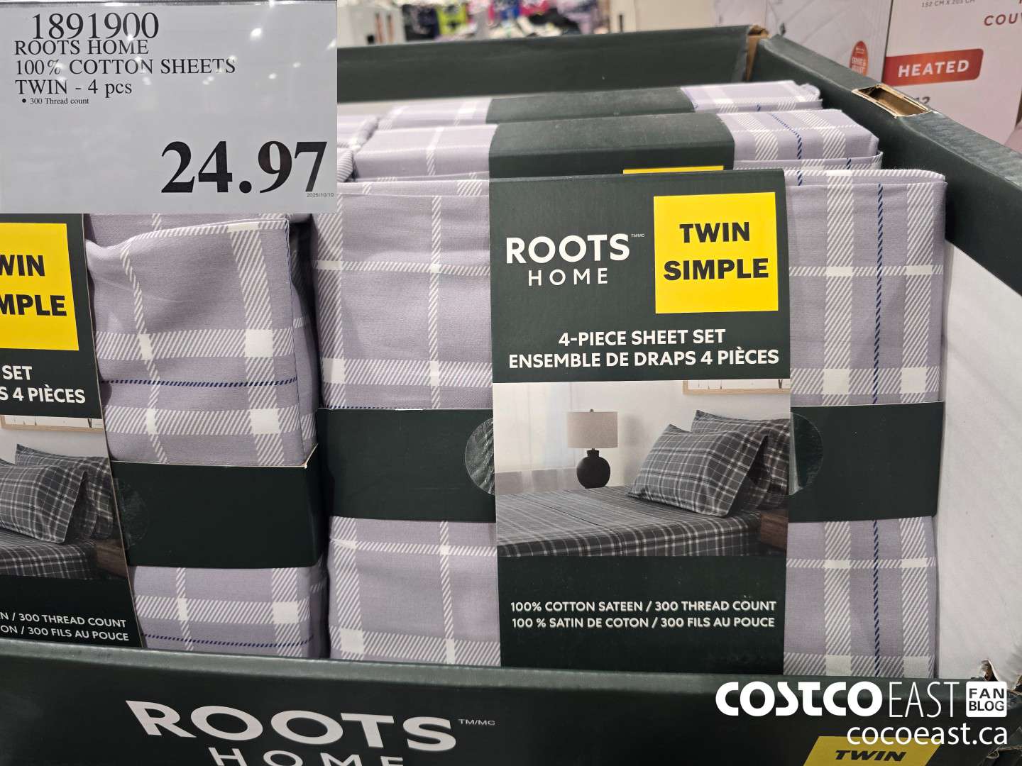 1891900 ROOTS 100% COTTON SHEETS TWIN - 4PC $24.97