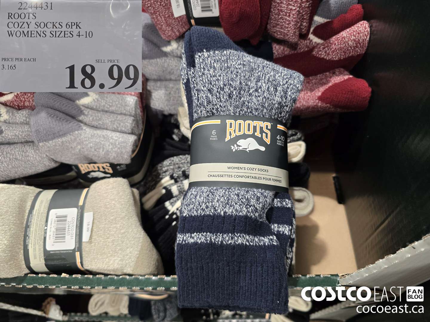 2244431 ROOTS COZY SOCKS 6PK LADIES SIZES 4-10 $18.99