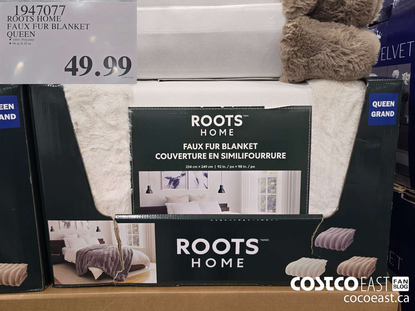1947077 ROOTS HOME FAUX FUR BLANKET QUEEN $49.99