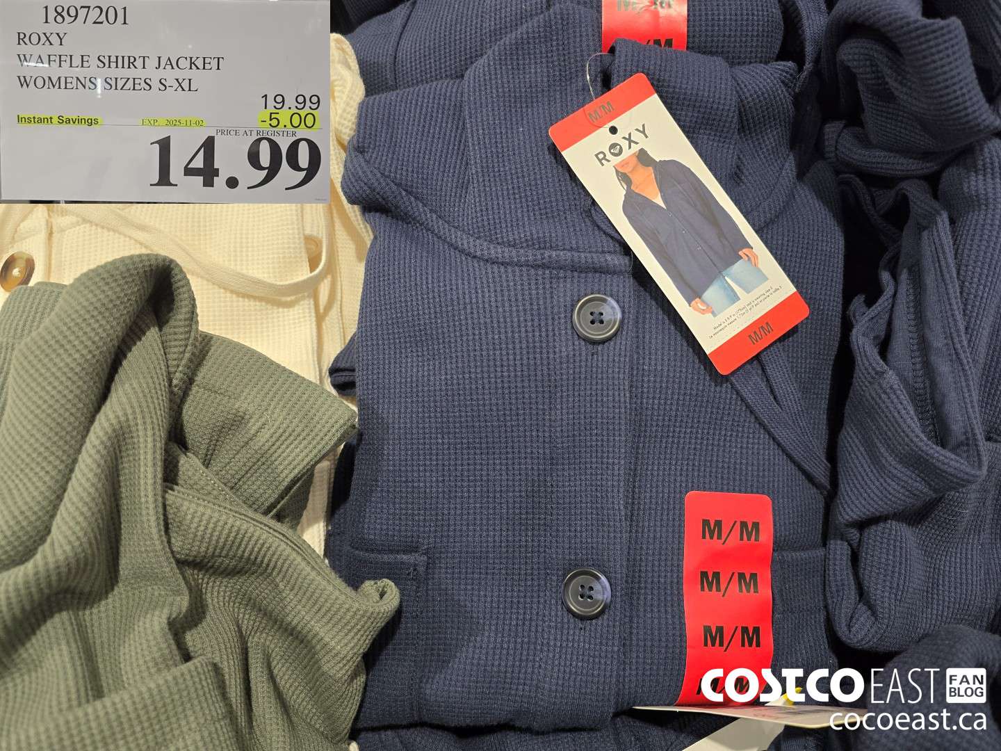 1897201 ROXY WAFELE SHIRT JACKET WOMENS SIZES S-XL ($5.00 INSTANT SAVINGS EXPIRES ON 2025-11-02) $14.99