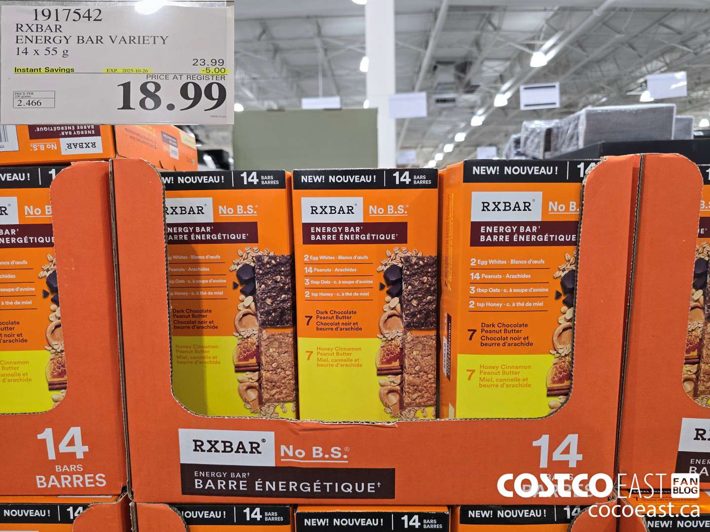 1917542 RXBAR ENERGY BAR VARIETY 14 x 55 G ($5.00 INSTANT SAVINGS EXPIRES ON 2025-10-26) $18.99