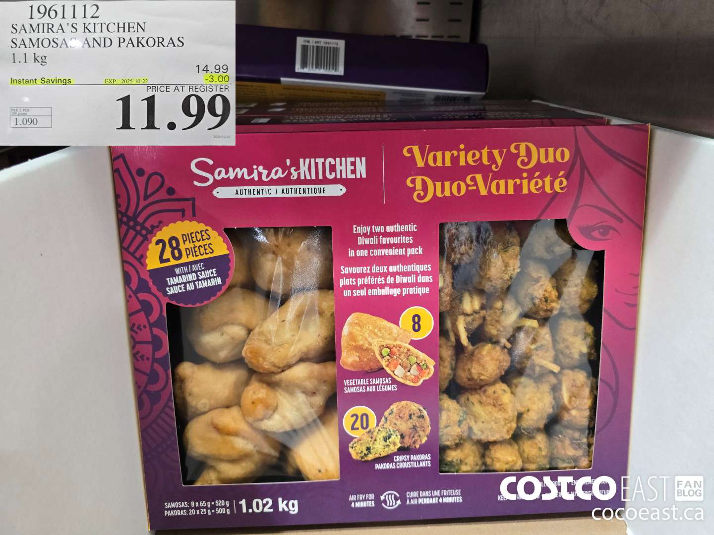1961112 SAMIRA'S KITCHEN SAMOSAS AND PAKORAS 1.1 KG ($3.00 INSTANT SAVINGS EXPIRES ON 2025-10-22) $11.99