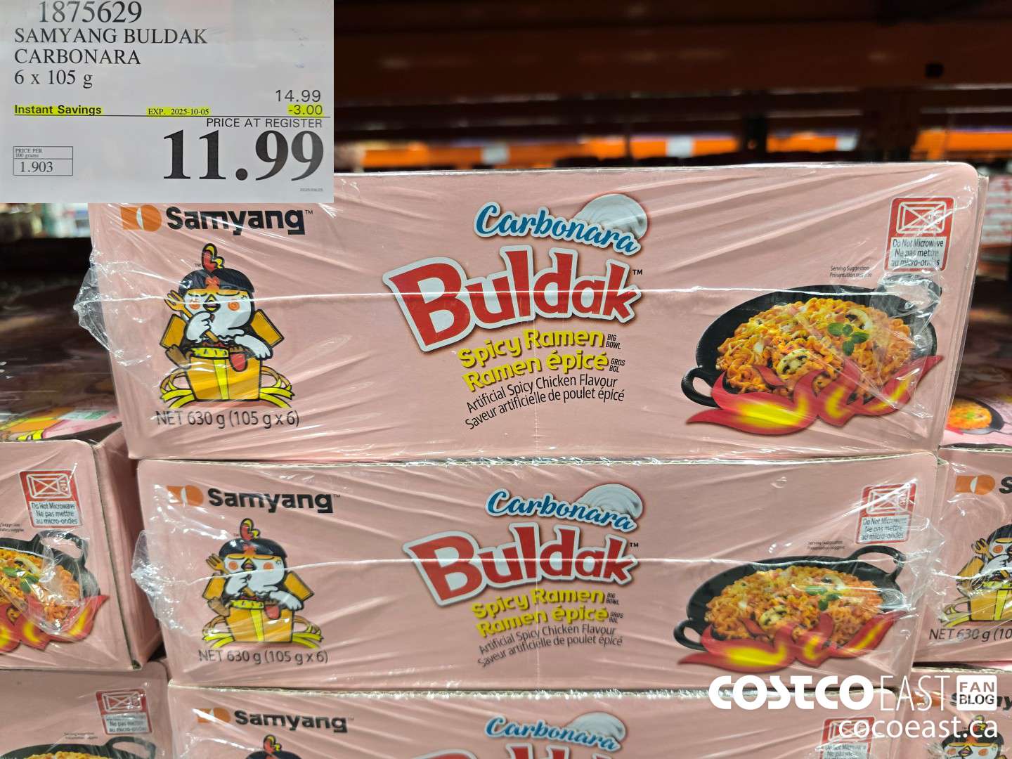 1875629 SAMYANG BULDAK CARBONARA 6 x 105 G ($4.00 INSTANT SAVINGS EXPIRES ON 2025-10-05) $11.99