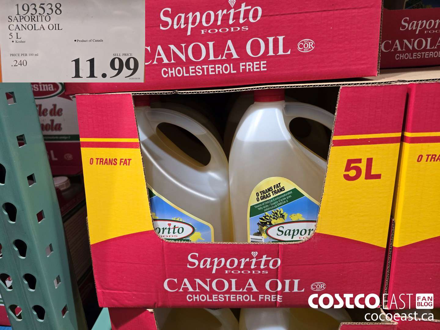 193538 SAPORITO CANOLA OIL 5L $11.99