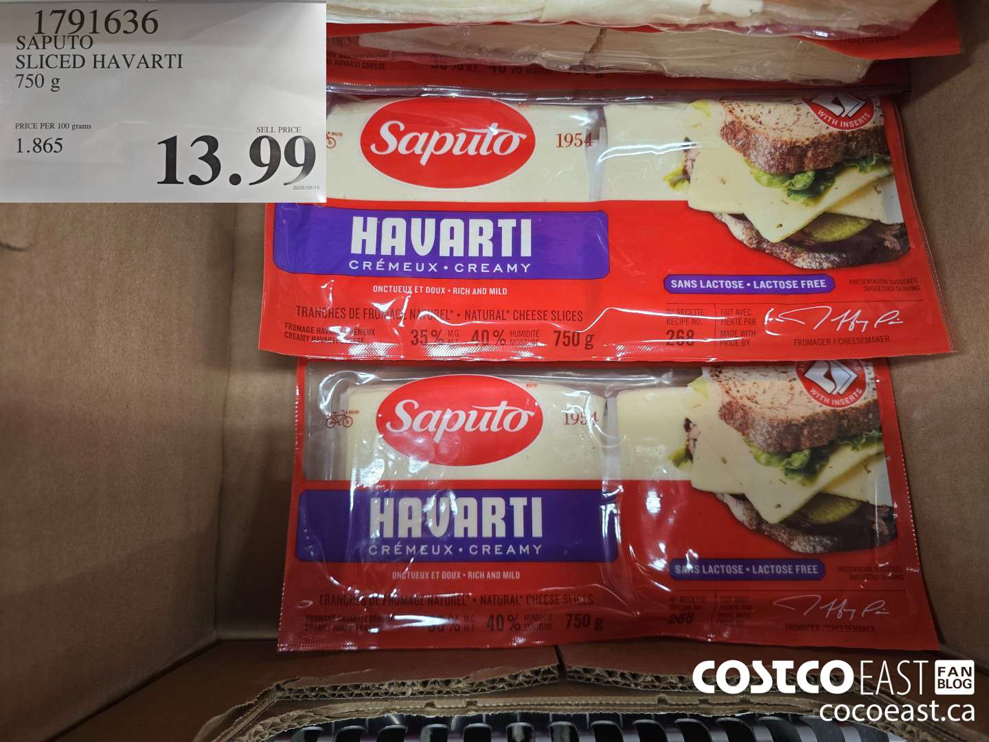 1791636 SAPUTO SLICED HAVARTI 750 G $13.99