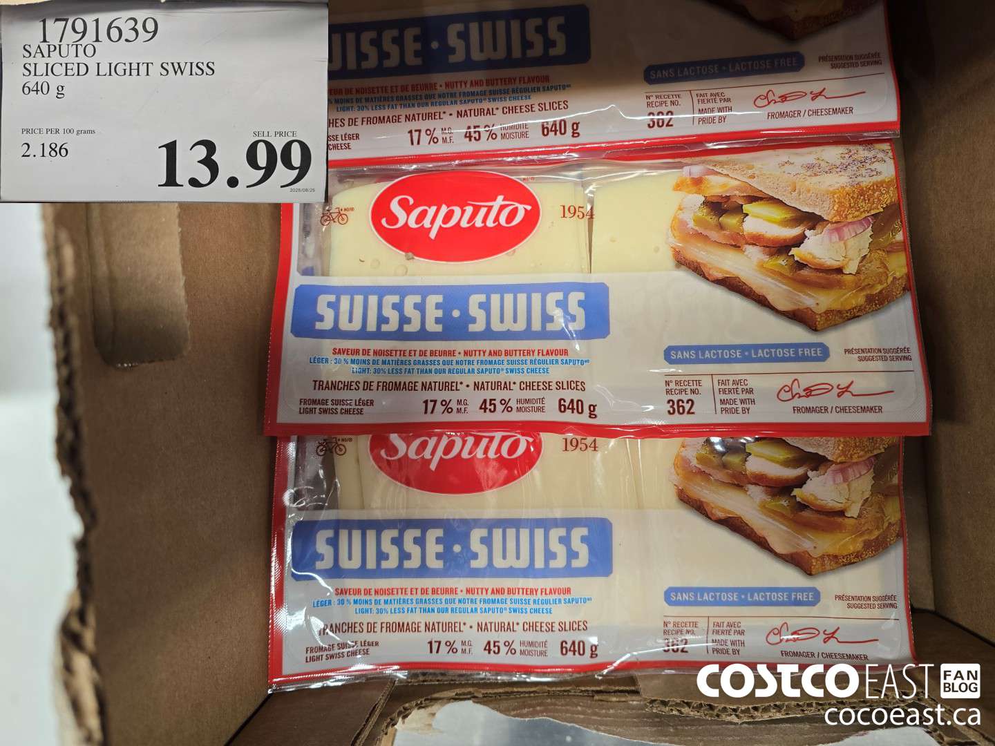 1791639 SAPUTO SLICED LIGHT SWISS 640 g  $13.99