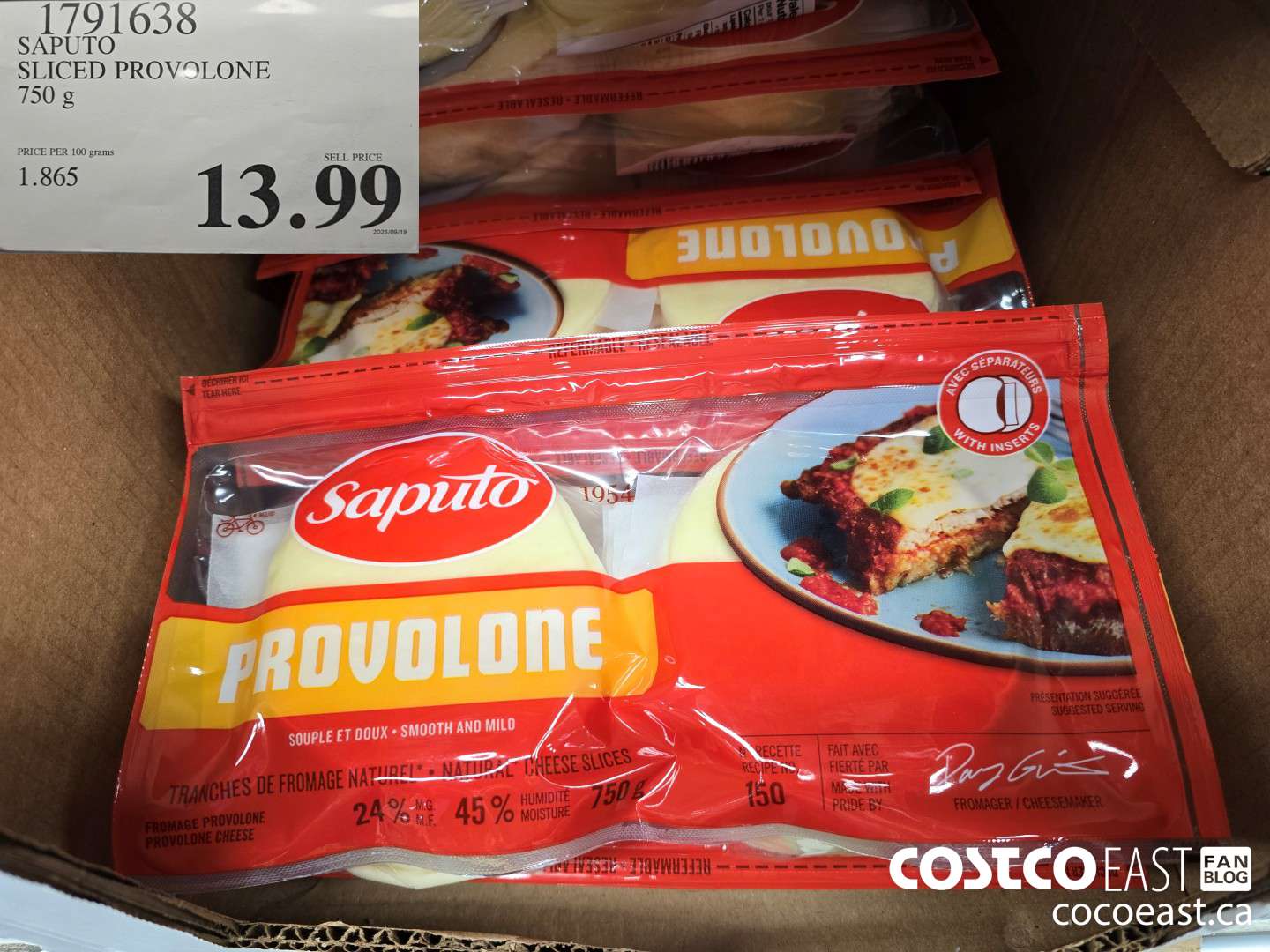 1791638 SAPUTO SLICED PROVOLONE 750 g $13.99