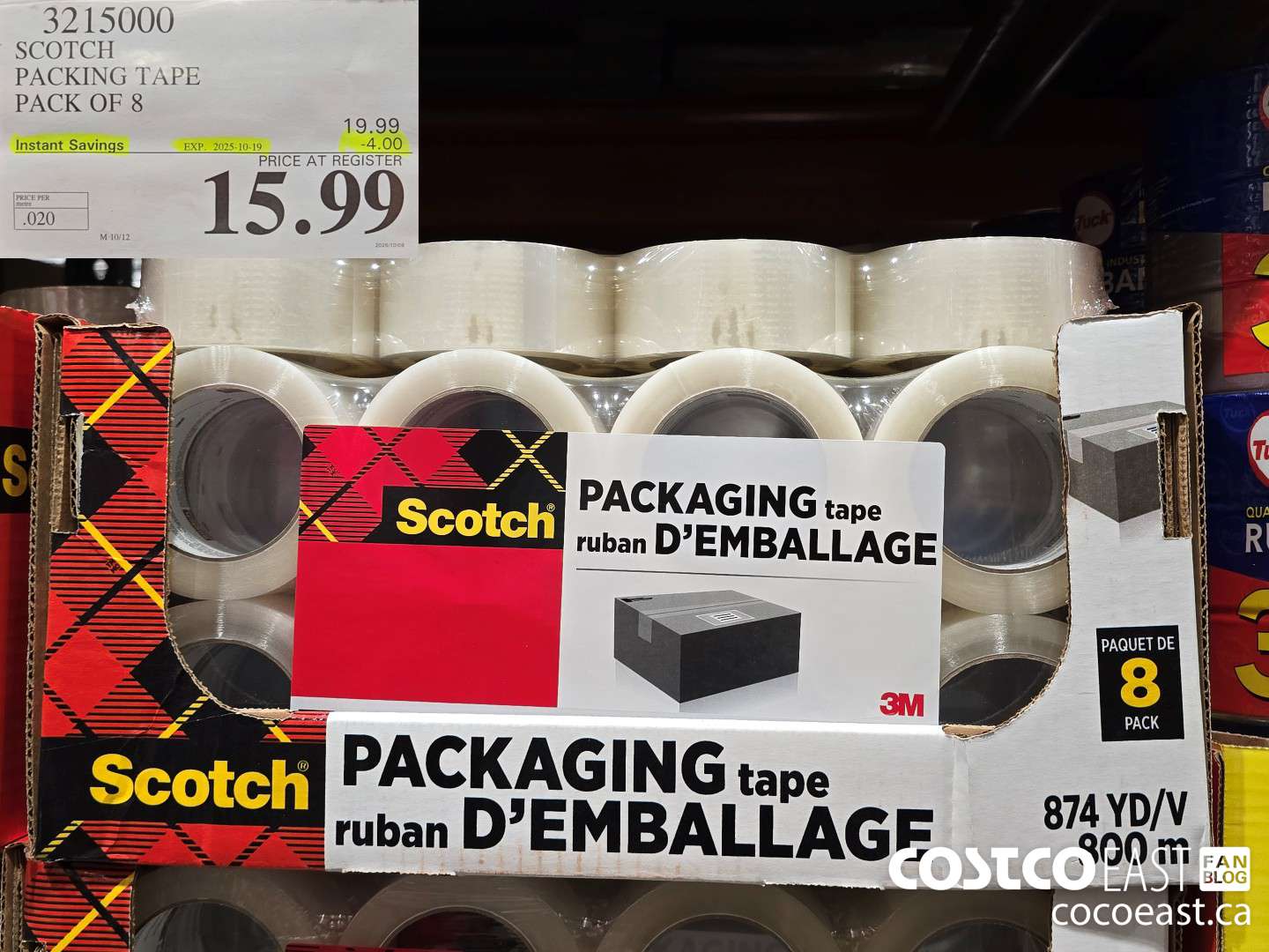 3215000 SCOTCH PACKING TAPE PACK OF 8 ($4.00 INSTANT SAVINGS EXPIRES ON 2025-10-19) $15.99