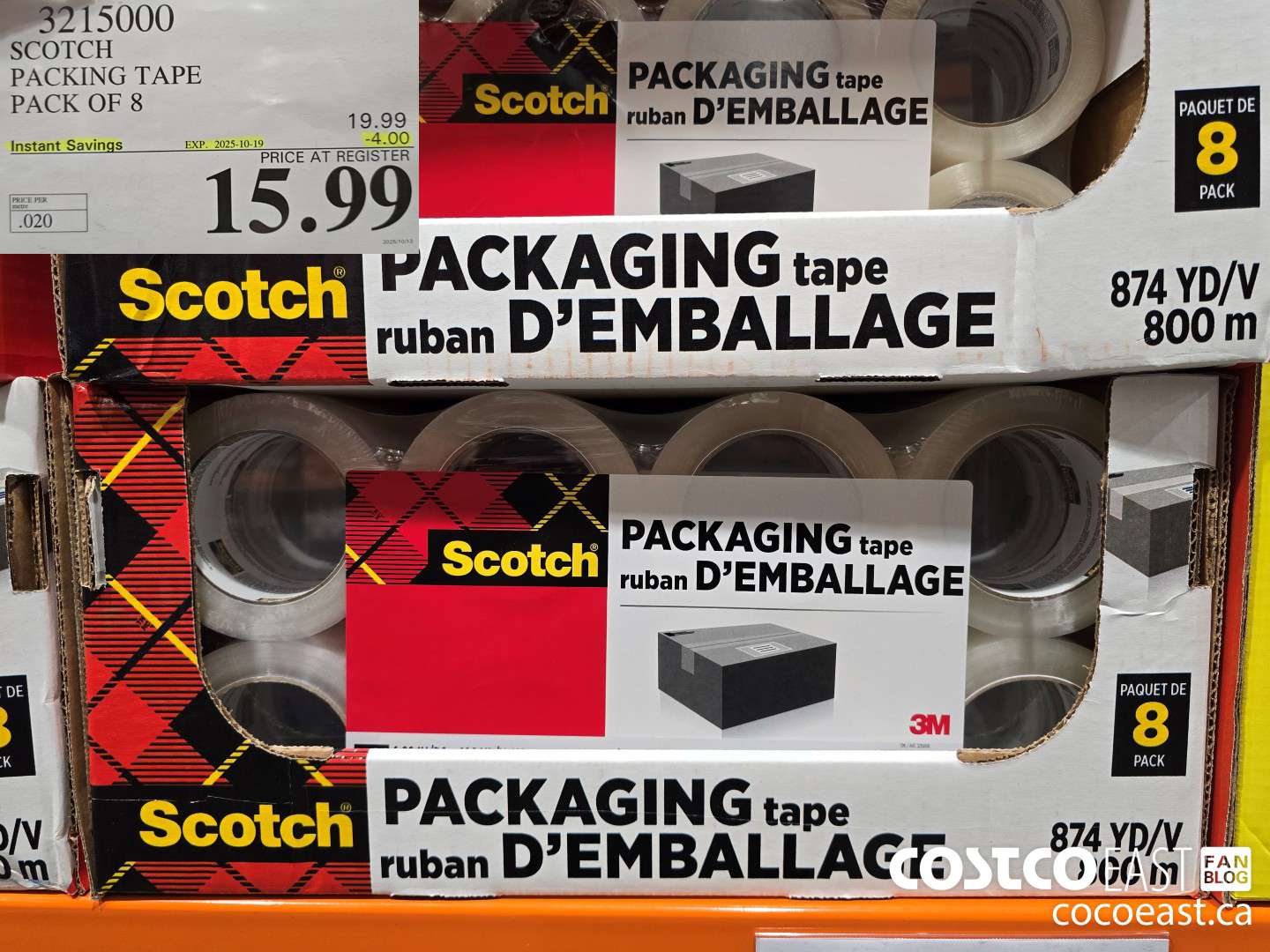 3215000 SCOTCH PACKING TAPE PACK OF 8 ($4.00 INSTANT SAVINGS EXPIRES ON 2025-10-19) $15.99