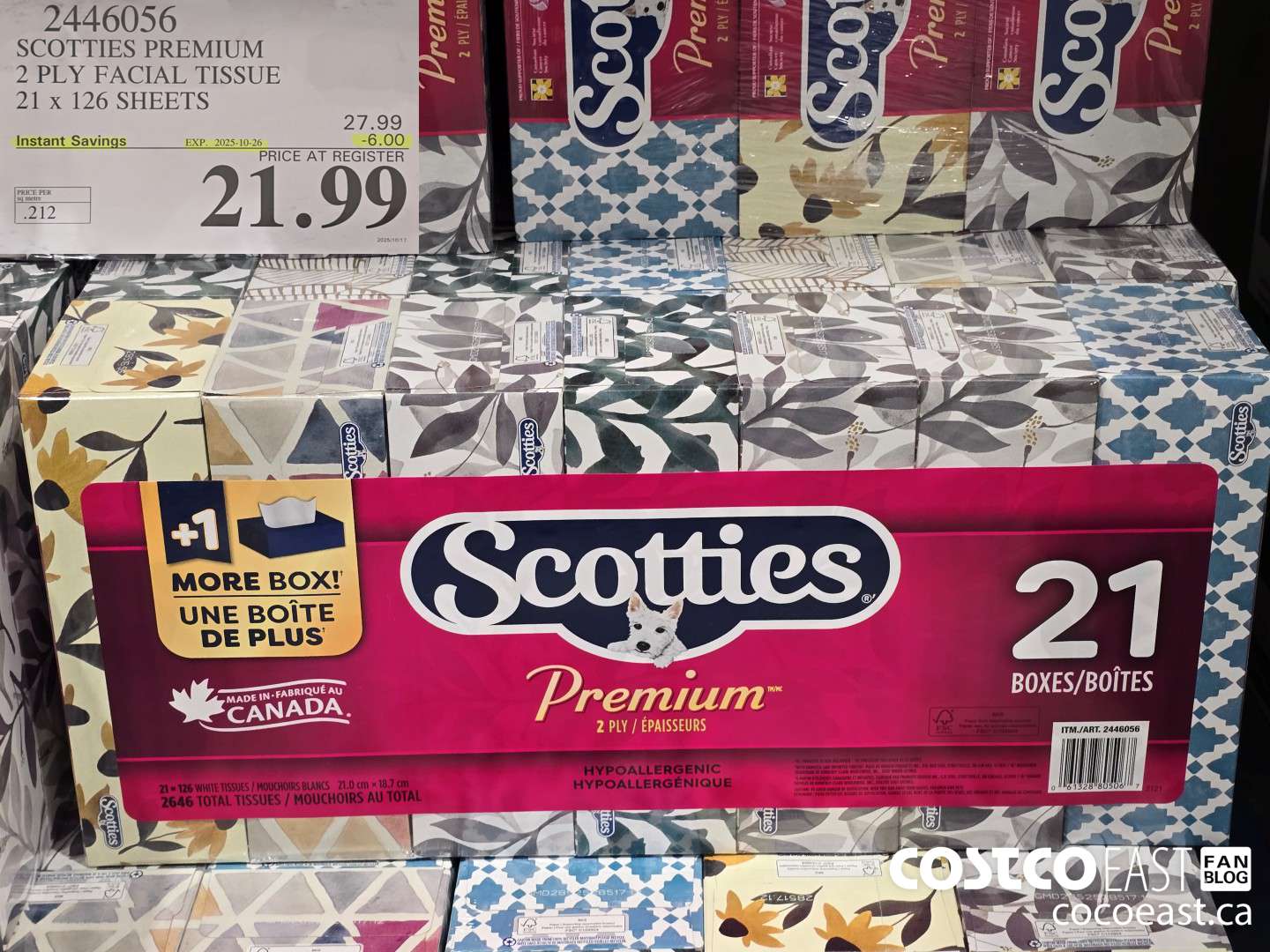 2446056 SCOTTIES PREMIUM 2 PLY FACIAL TISSUE 21 X 126 SHEETS ($6.00 INSTANT SAVINGS EXPIRES ON 2025-10-26) $21.99