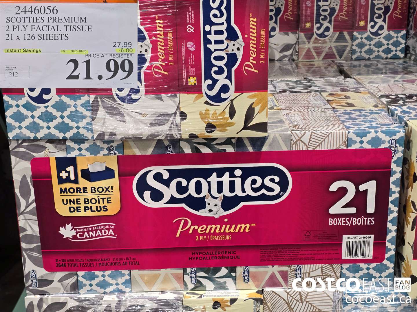 2446056 SCOTTIES PREMIUM 2 PLY FACIAL TISSUE 21 X 126 SHEETS ($6.00 INSTANT SAVINGS EXPIRES ON 2025-10-26) $21.99