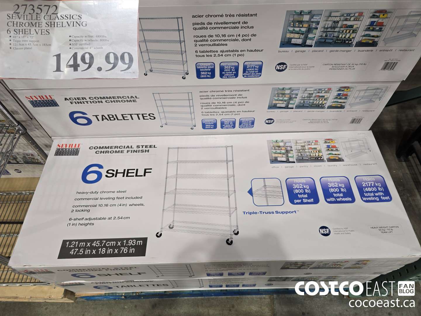 273572 SEVILLE CLASSICS CHROME SHELVING 6 SHELVES $149.99