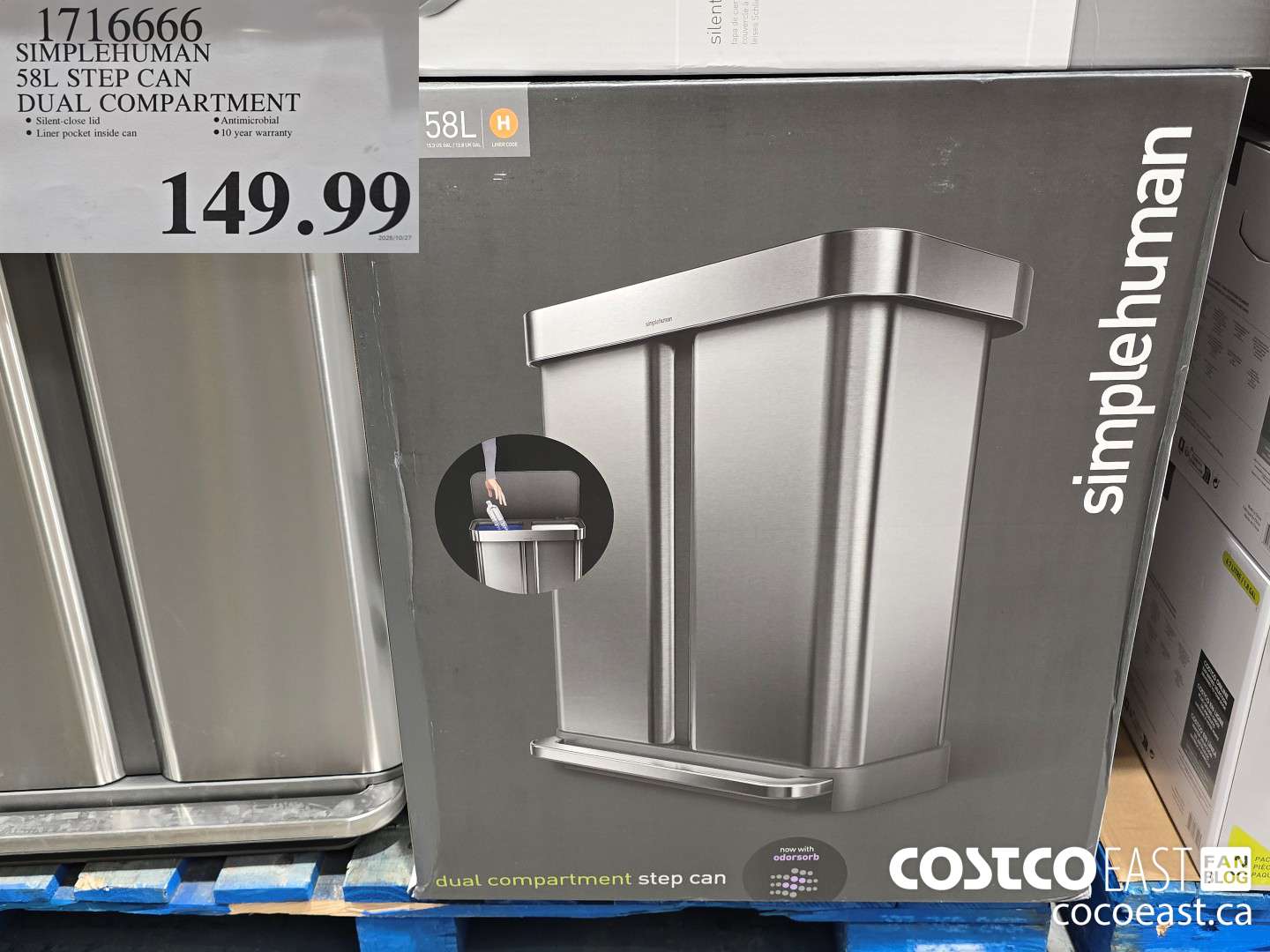 1716666 SIMPLEHUMAN 58L STEP CAN DUAL COMPARTMENT $149.99