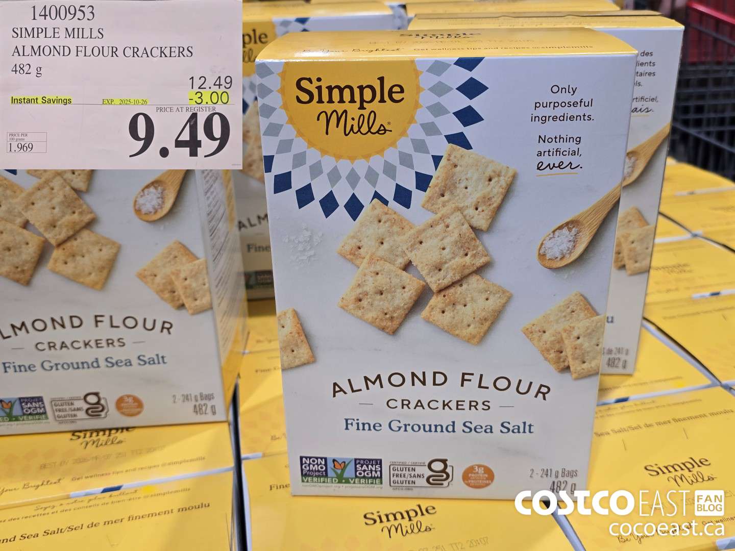 1400953 SIMPLE MILLS ALMOND FLOUR CRACKERS 482 G ($3.00 INSTANT SAVINGS EXPIRES ON 2025-10-26) $9.49