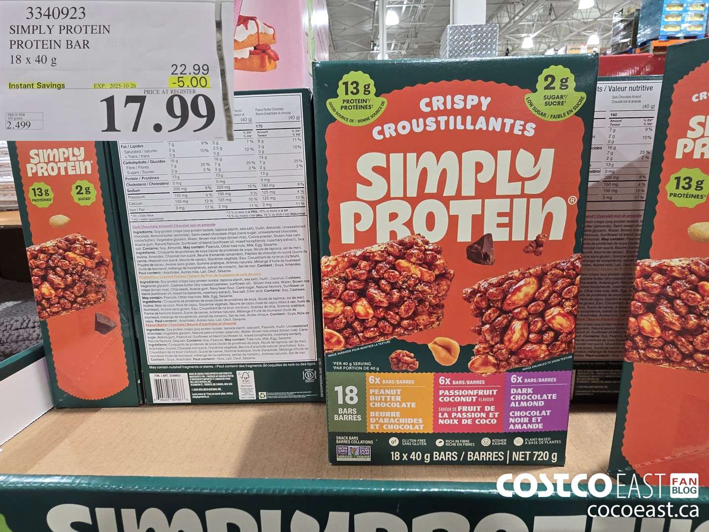 3340923 SIMPLY PROTEIN PROTEIN BAR 18 x 40 g ($5.00 INSTANT SAVINGS EXPIRES ON 2025-10-26) $17.99