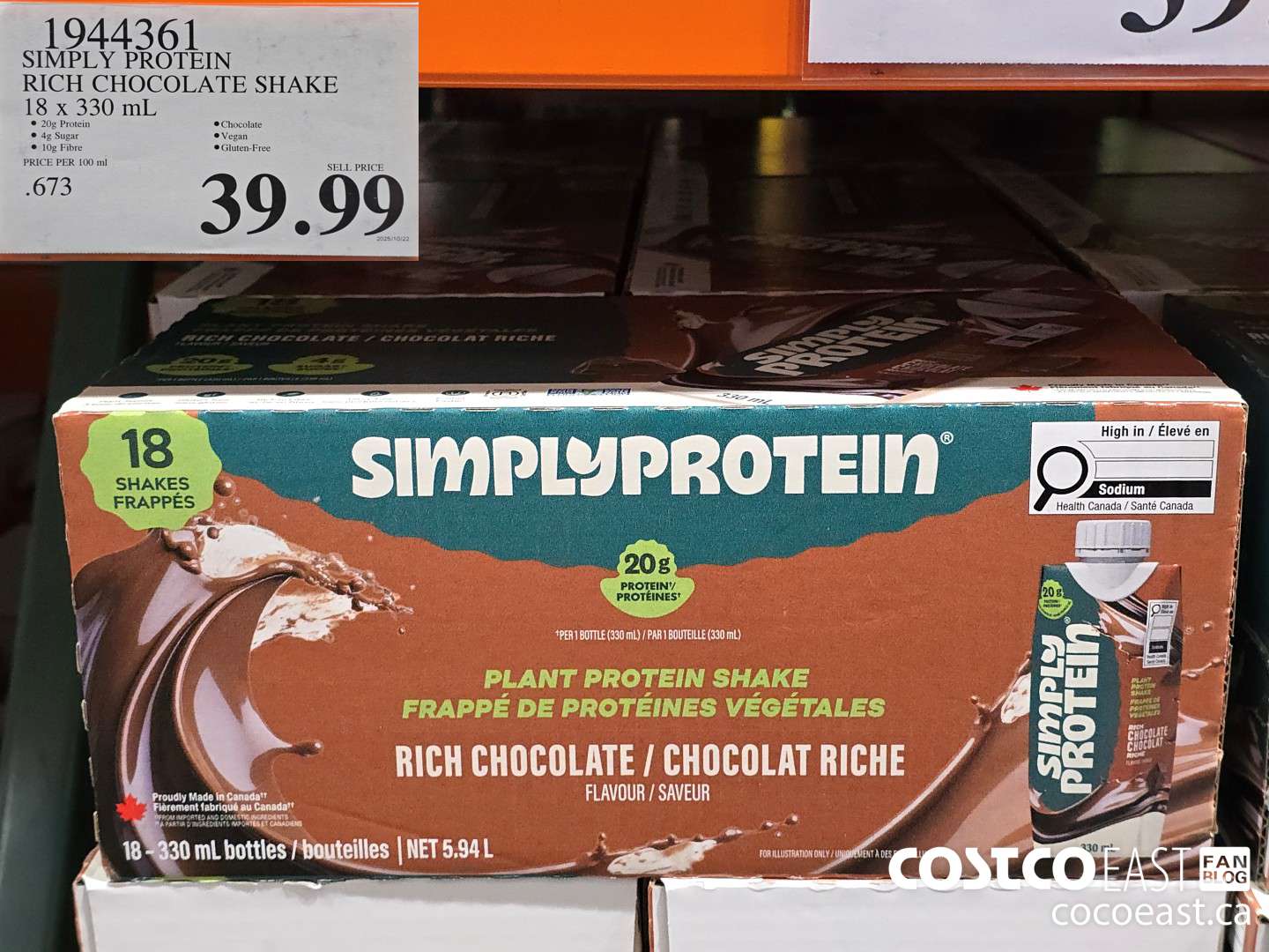 1944361 SIMPLY PROTEIN RICH CHOCOLATE SHAKE 18 x 330 mL $39.99