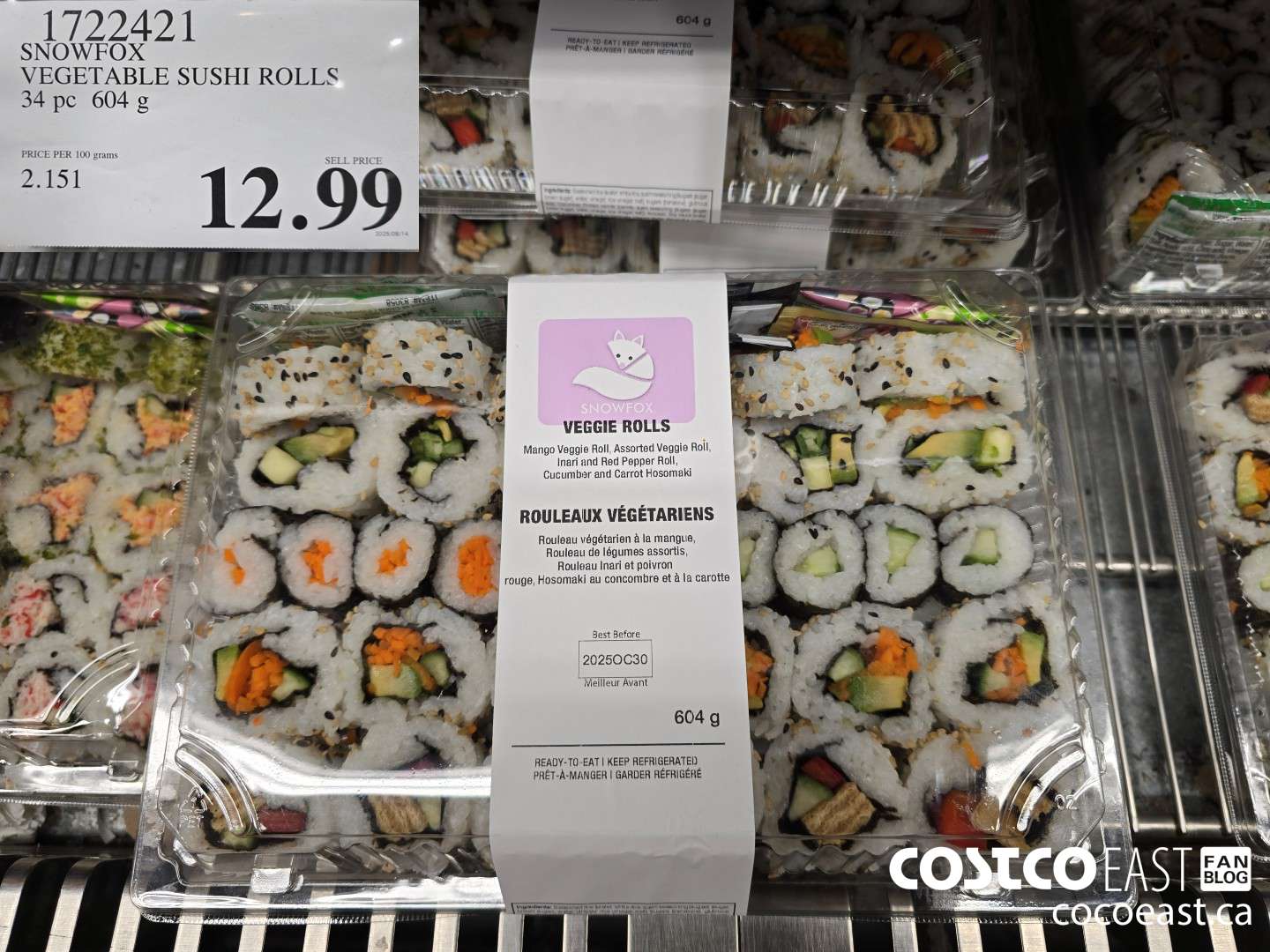 1722421 SNOWFOX VEGETABLE SUSHI ROLLS 34 PC 604 g $12.99