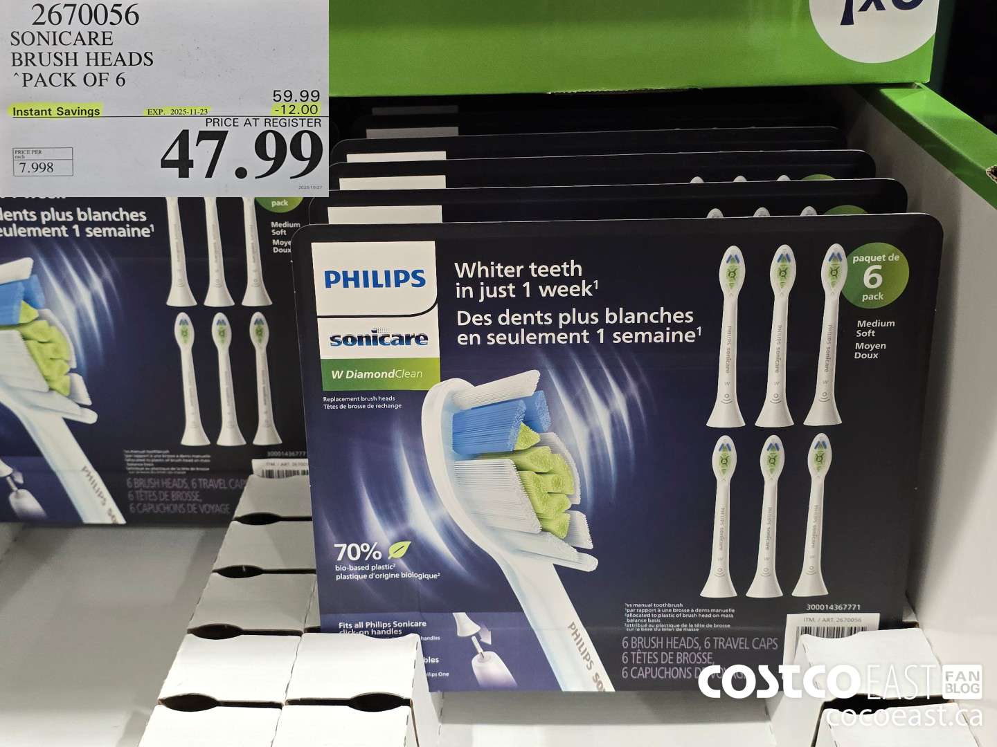 2670056 SONICARE BRUSH HEADS “PACK OF 6 ($12.00 INSTANT SAVINGS EXPIRES ON 2025-11-23) $47.99